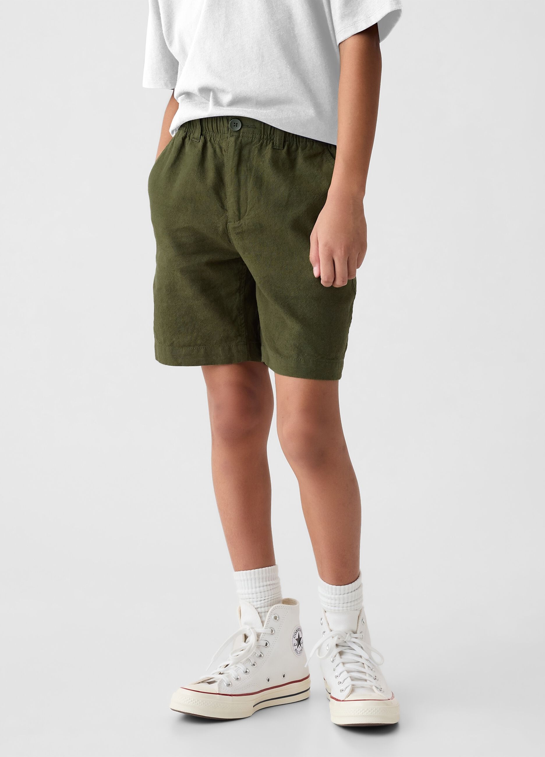 Bermuda in lino e viscosa con vita stretch_1