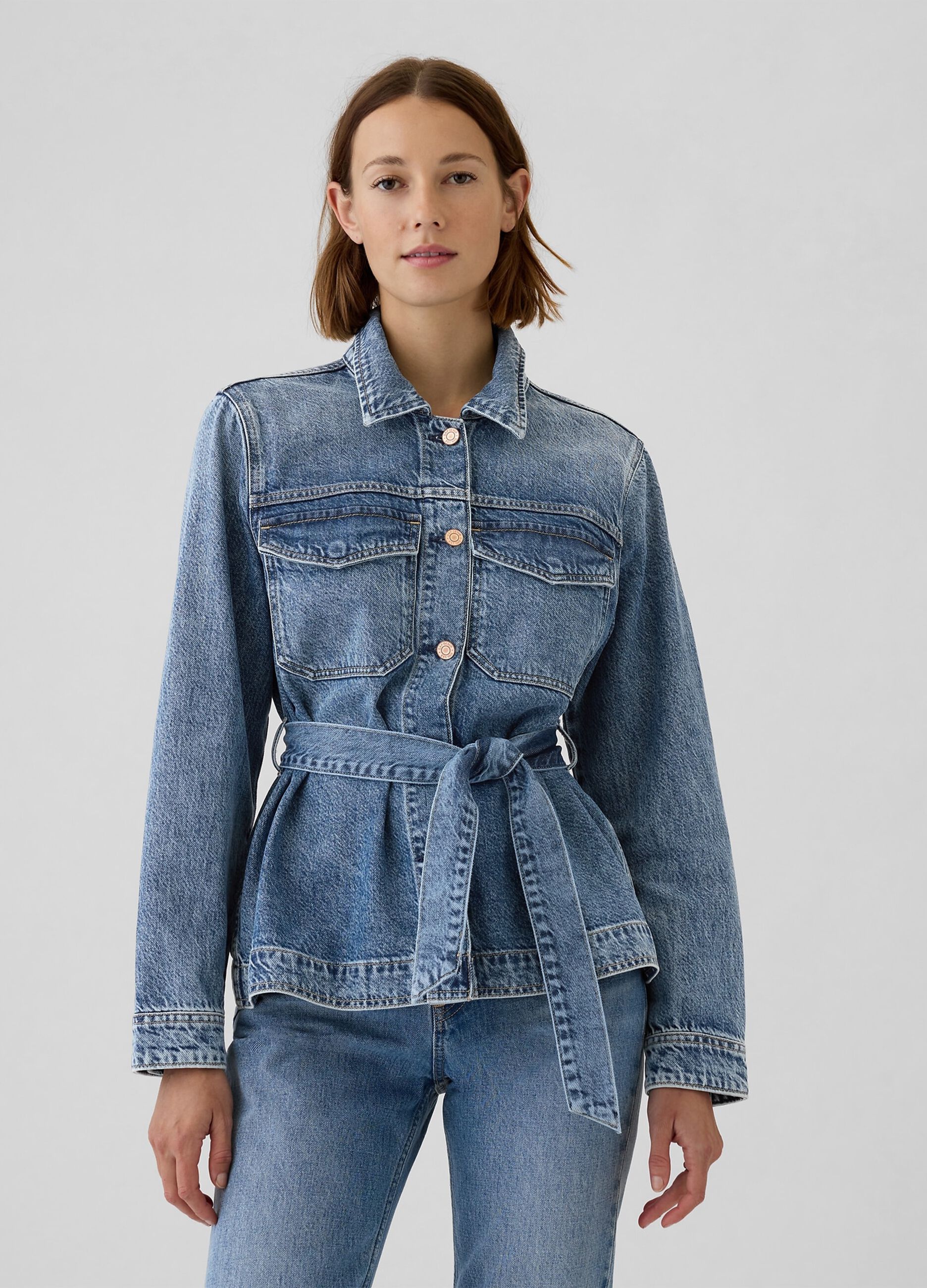 Giacca corta in denim con cintura