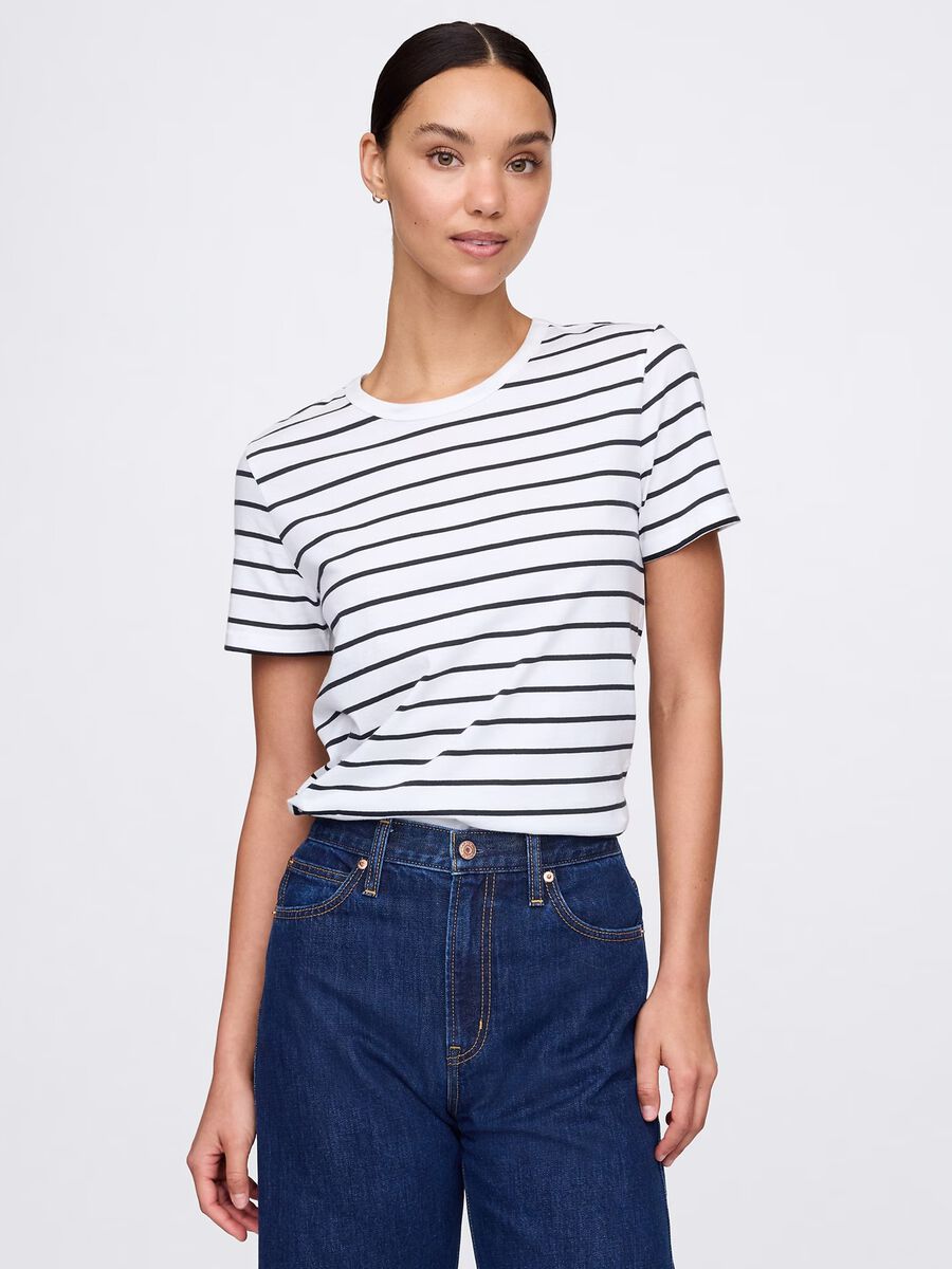 T-shirt a righe bianche e nere in cotone Gap Donna_0
