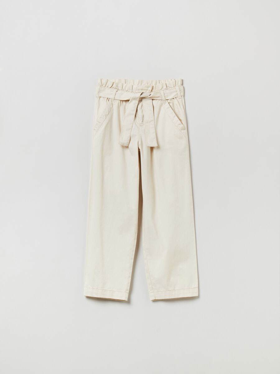 Paper bag trousers with belt Girl_0