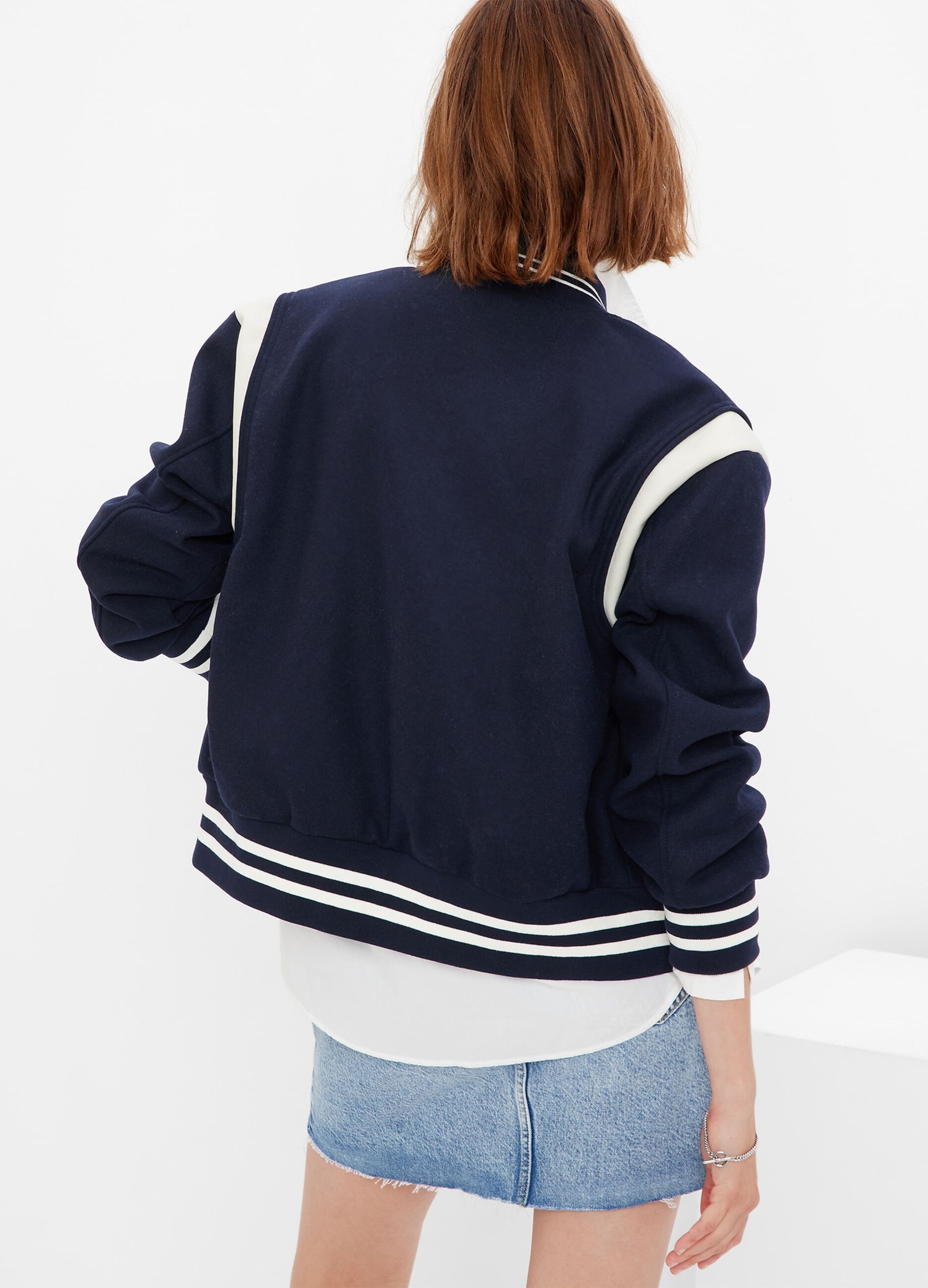 Oversize varsity jacket with striped trims_1