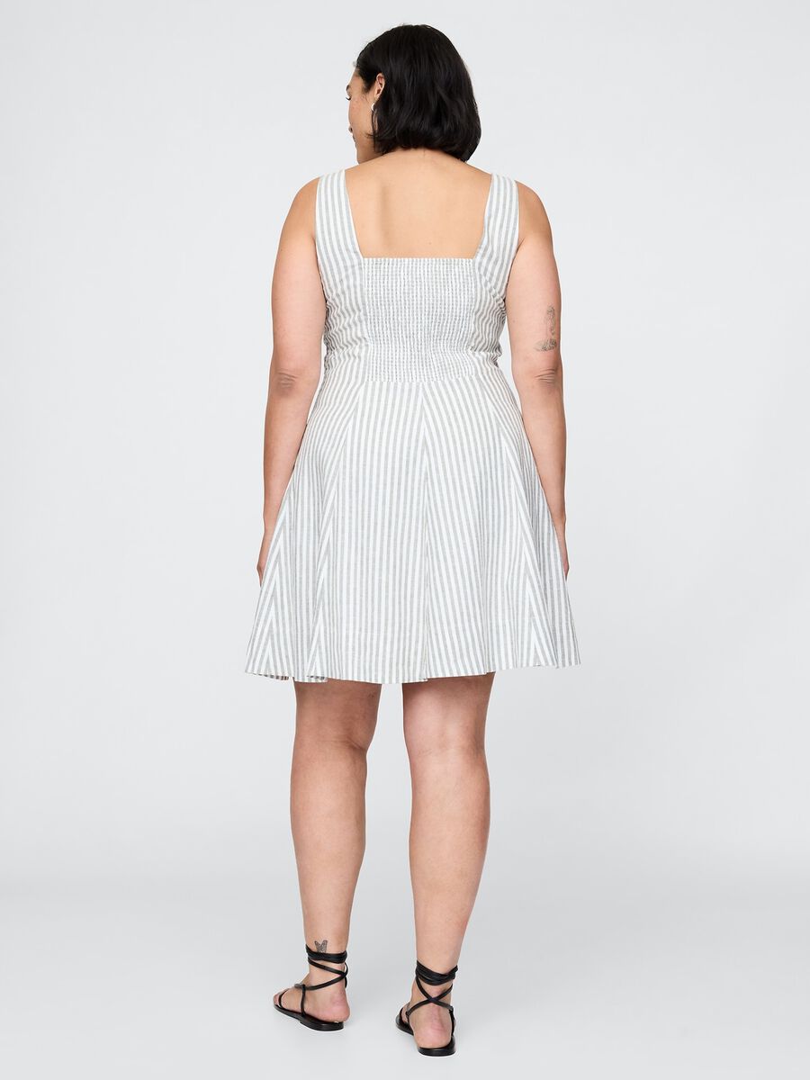 Vestito a righe bianco e grigio in lino e viscosa Donna_4
