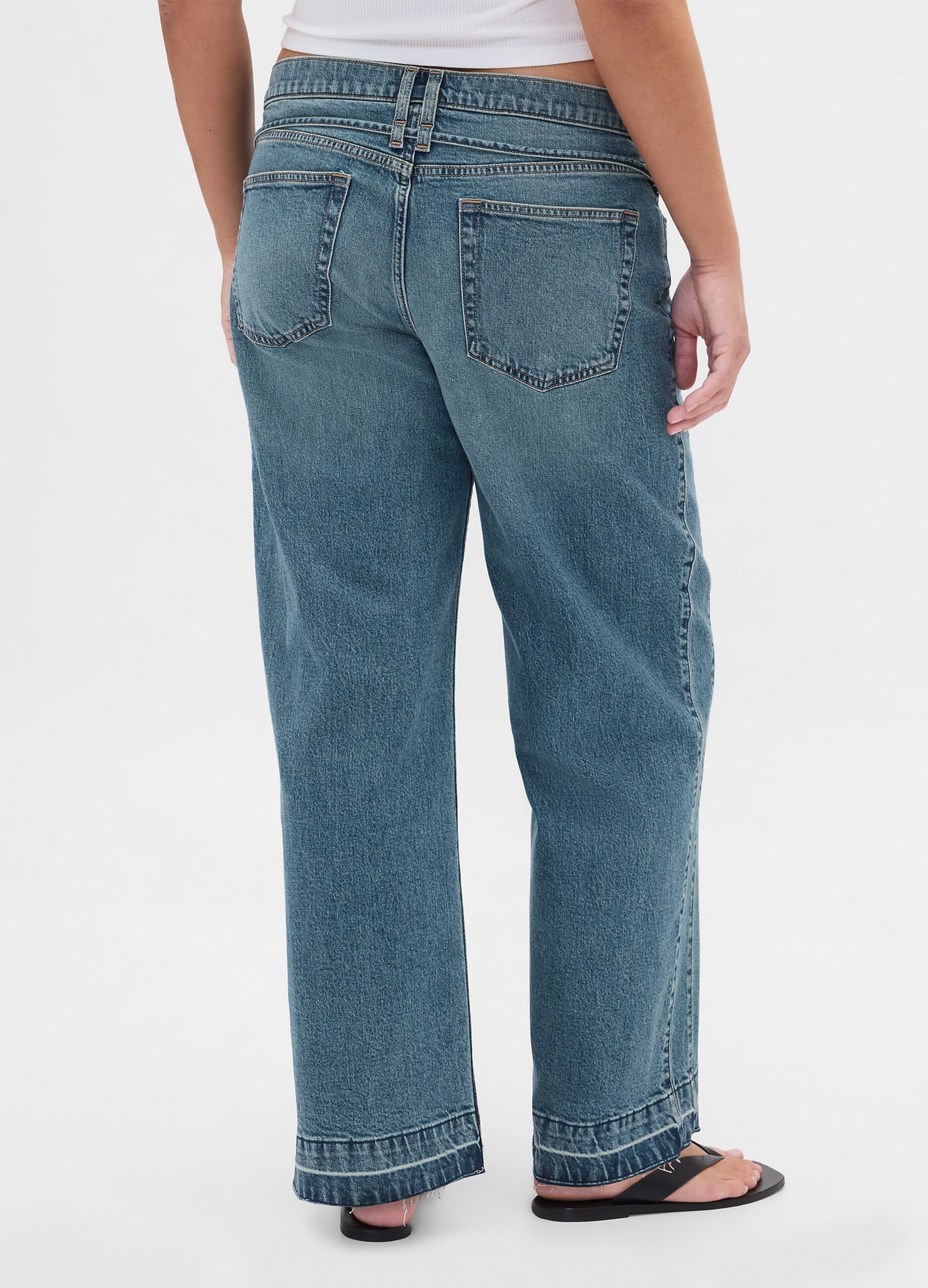 Pantaloni denim blu a gamba larga_5