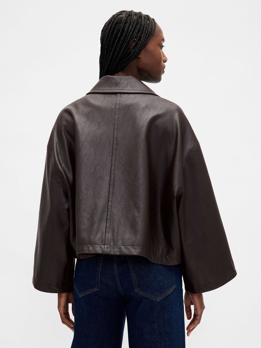 Brown Faux Leather Jacket Woman_1