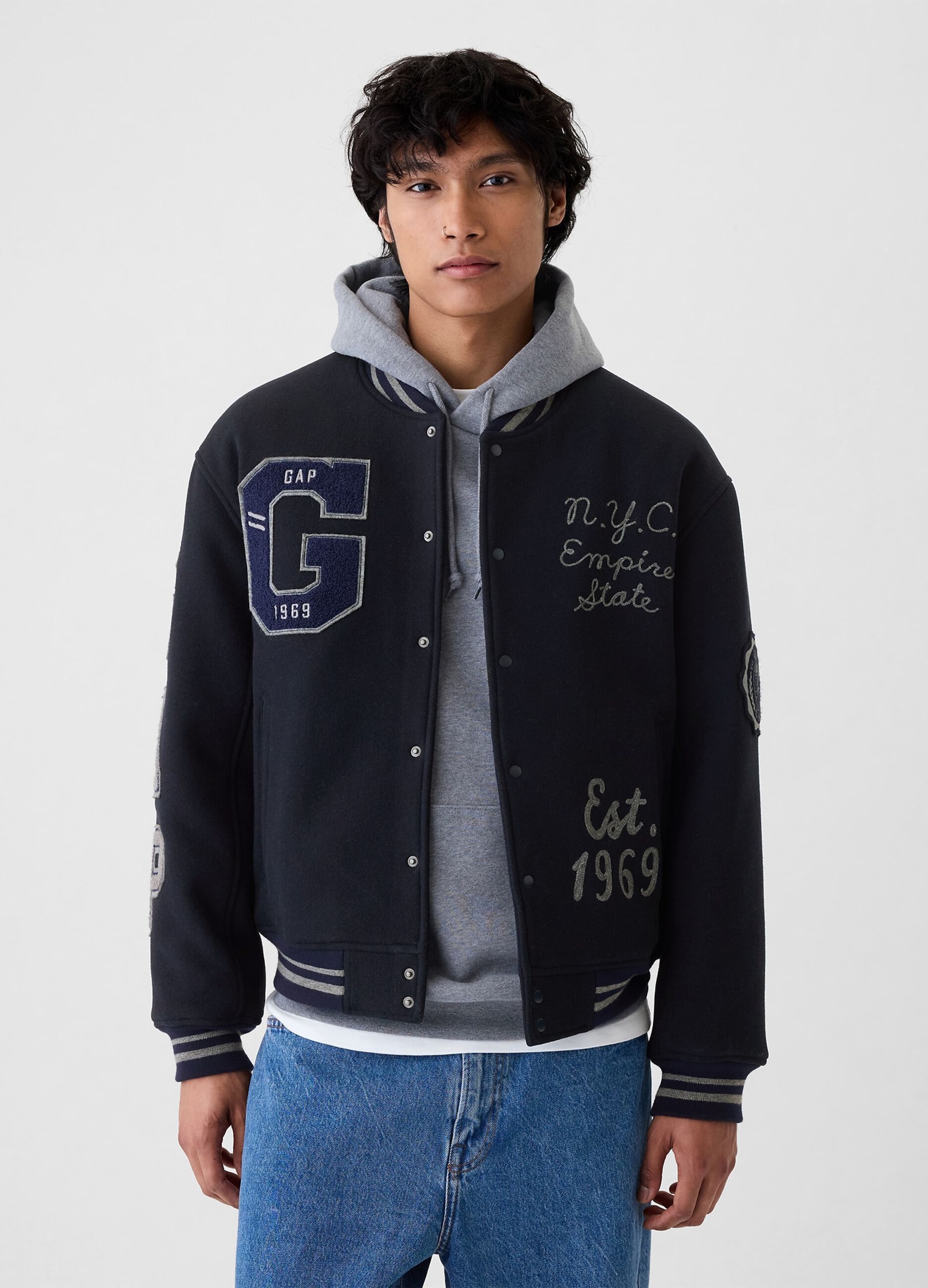 Varsity bomber jacket with patch and embroidery