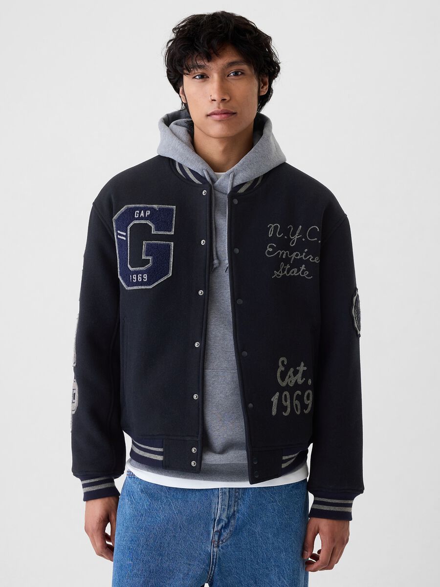 Varsity bomber jacket with patch and embroidery Man_0