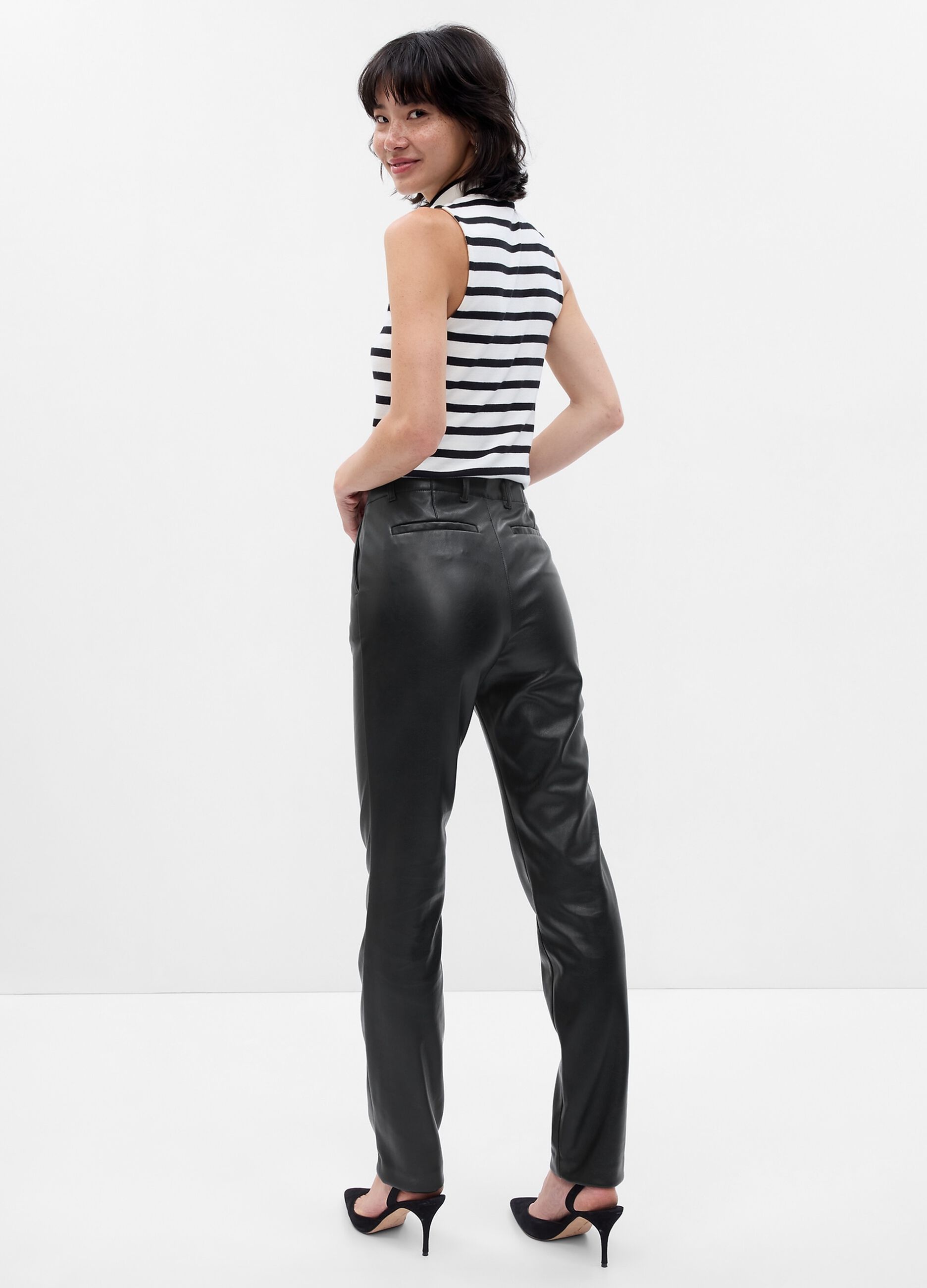 Slim-fit glossy-effect trousers_1