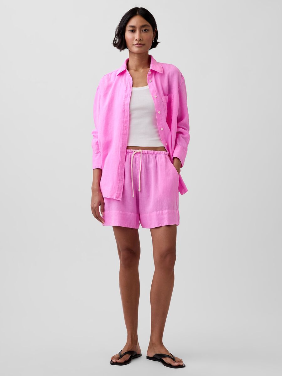 Shorts in puro lino con vita elasticizzata Donna_0