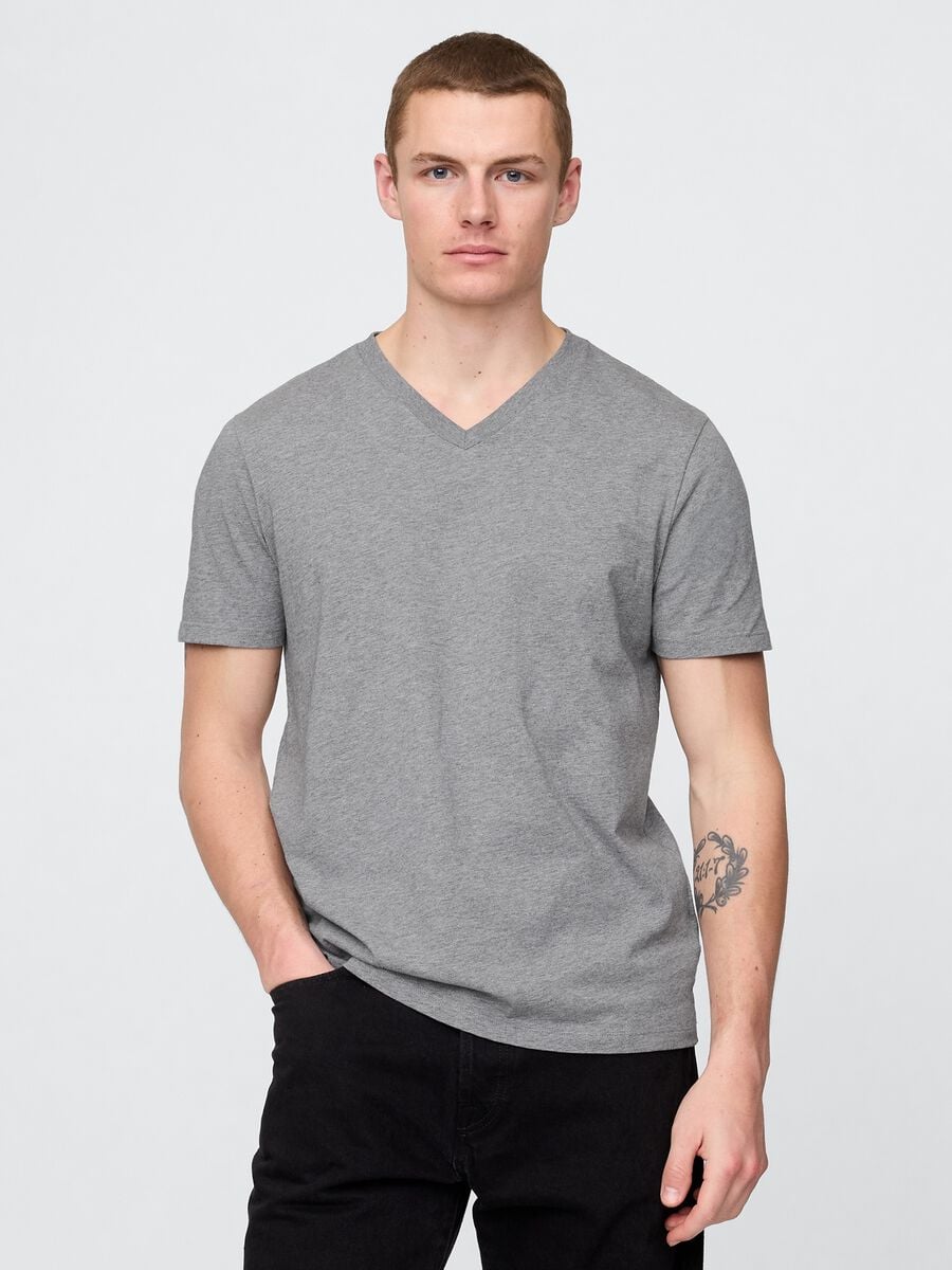 T-shirt in puro cotone con scollo a V Uomo_0