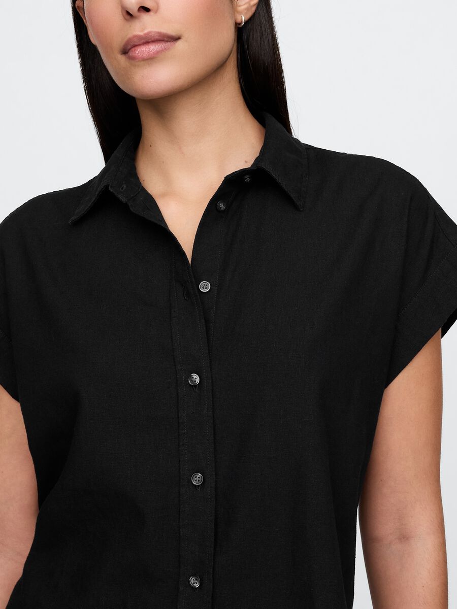 Camicia cropped nera Gap in lino e viscosa Donna_3