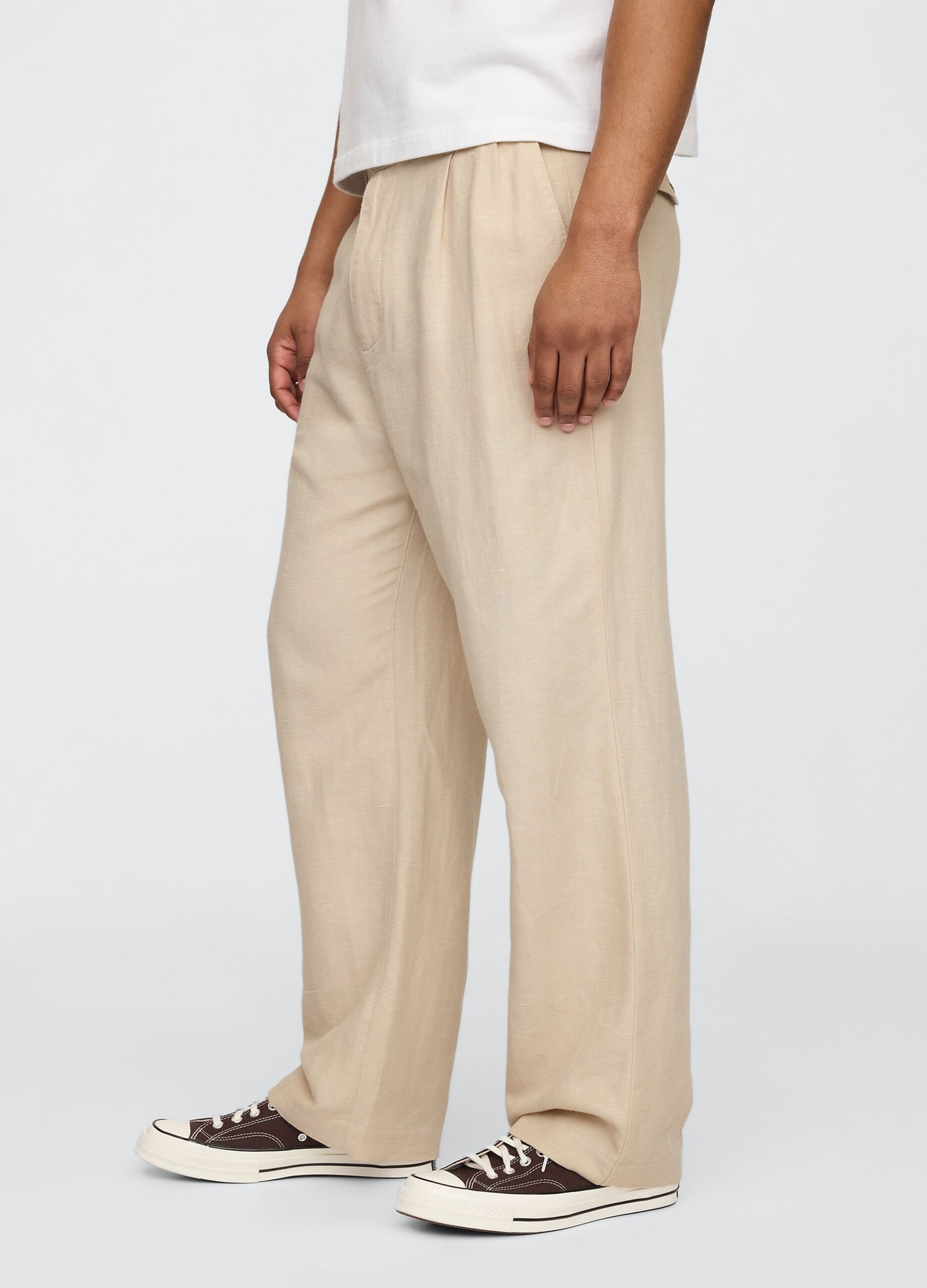Pantaloni wide leg beige in lino e cotone_1