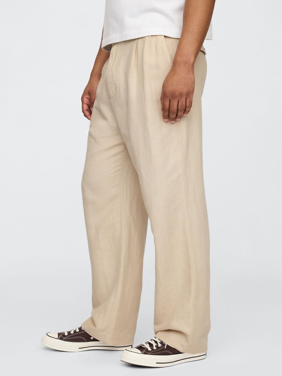 Beige wide leg trousers in linen and cotton Man_1