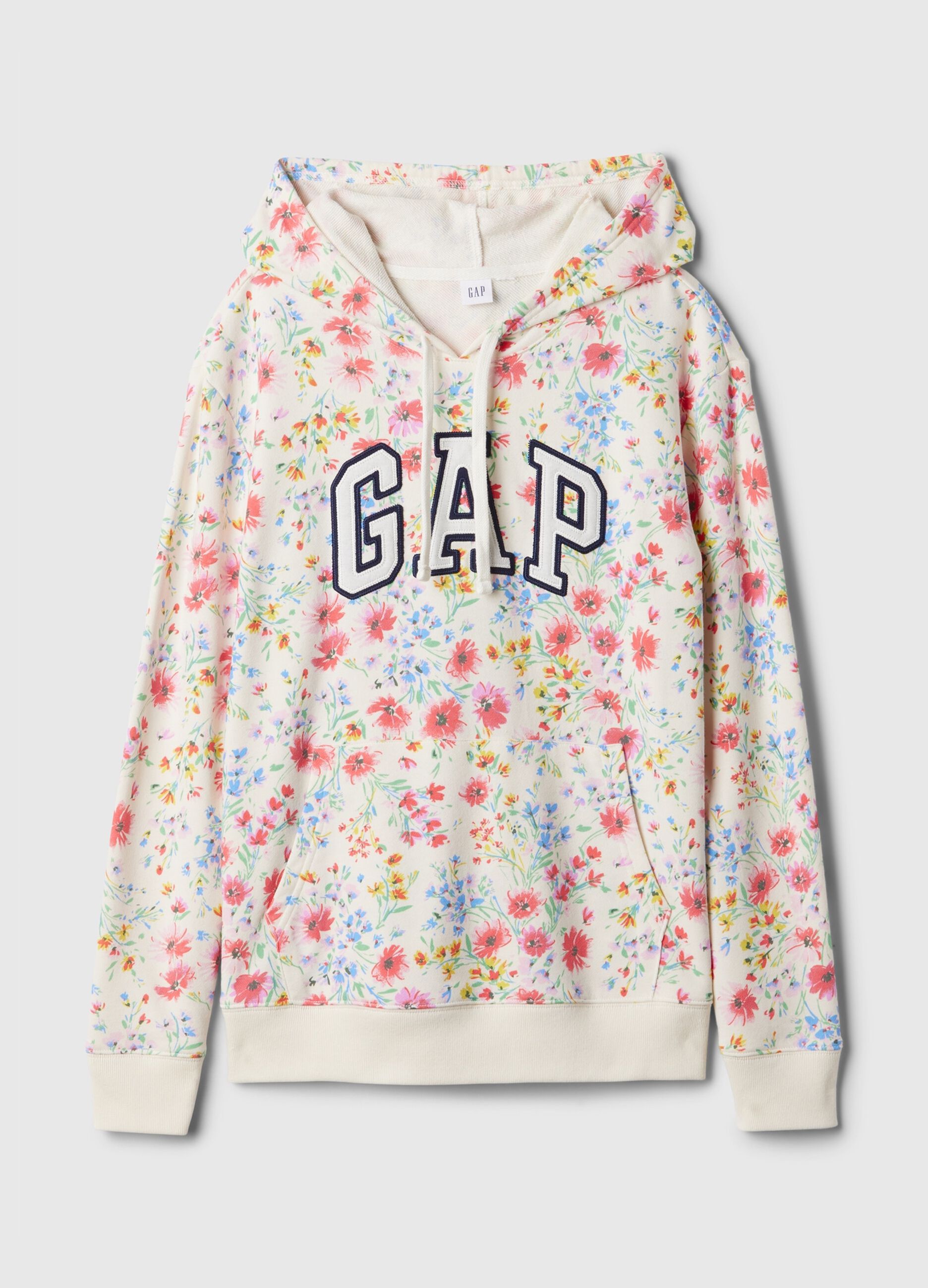 Floral sweatshirt with hood and logo embroidery_3
