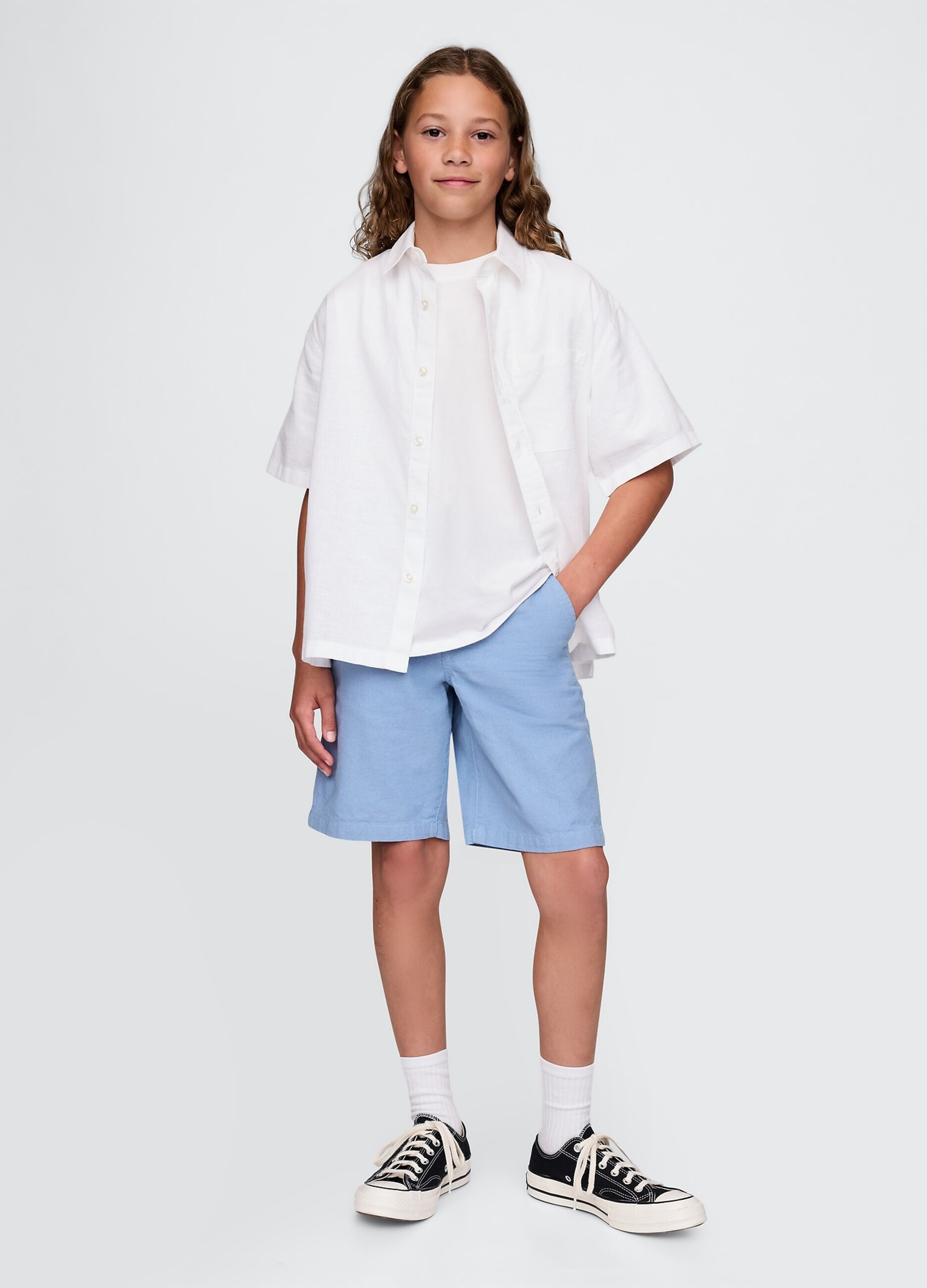 Shorts azzurri in lino e cotone per bambini