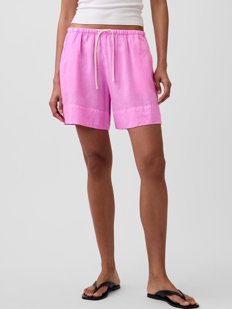 Shorts in puro lino con vita elasticizzata Donna_1