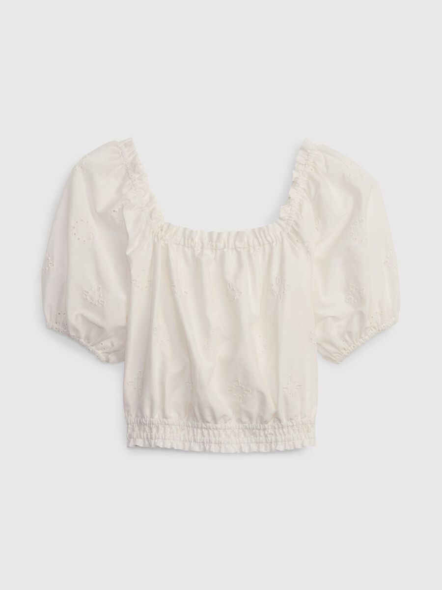 Broderie anglaise top with puff sleeves Girl_0