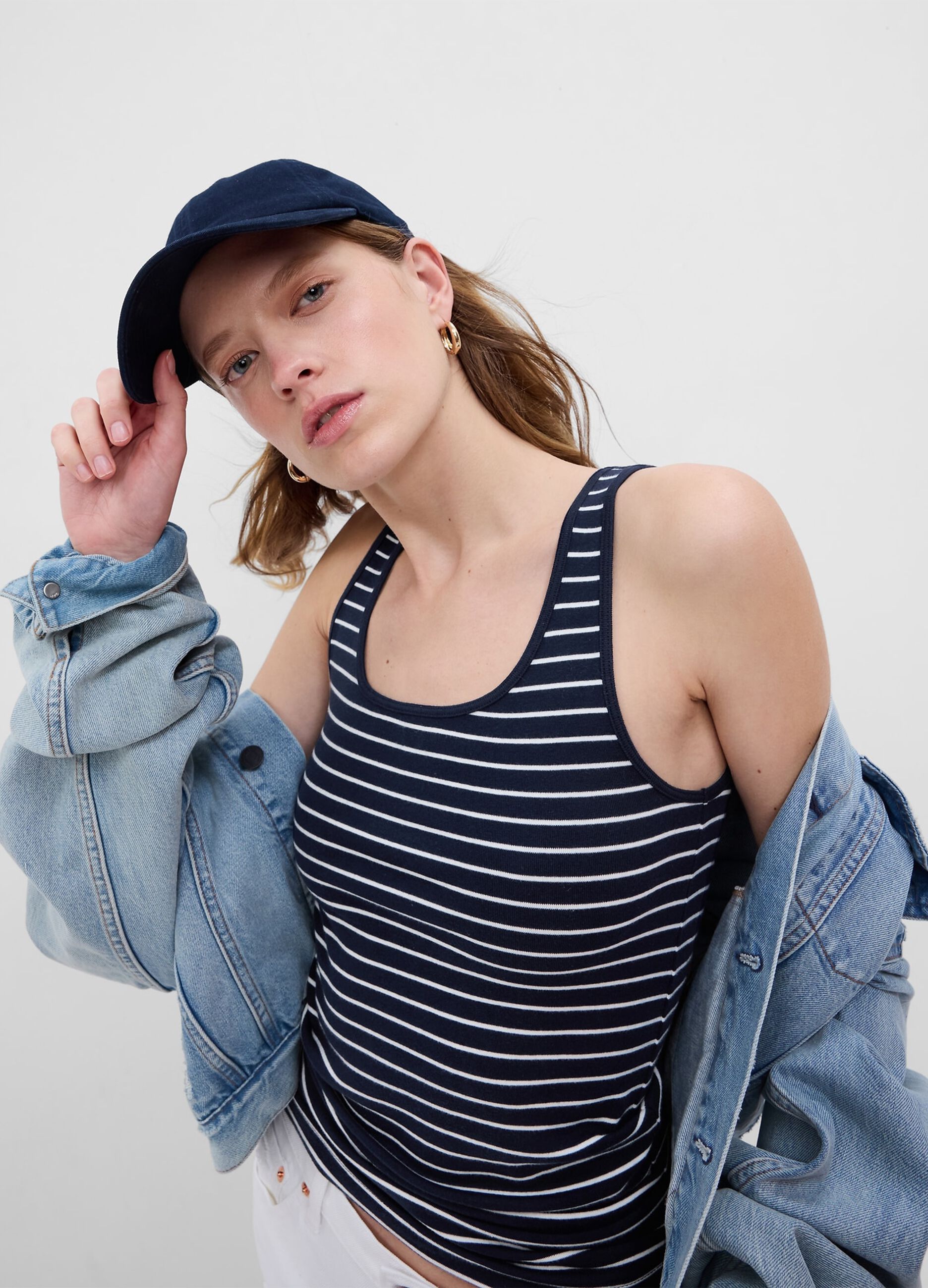 Stretch modal and cotton tank top with stripes