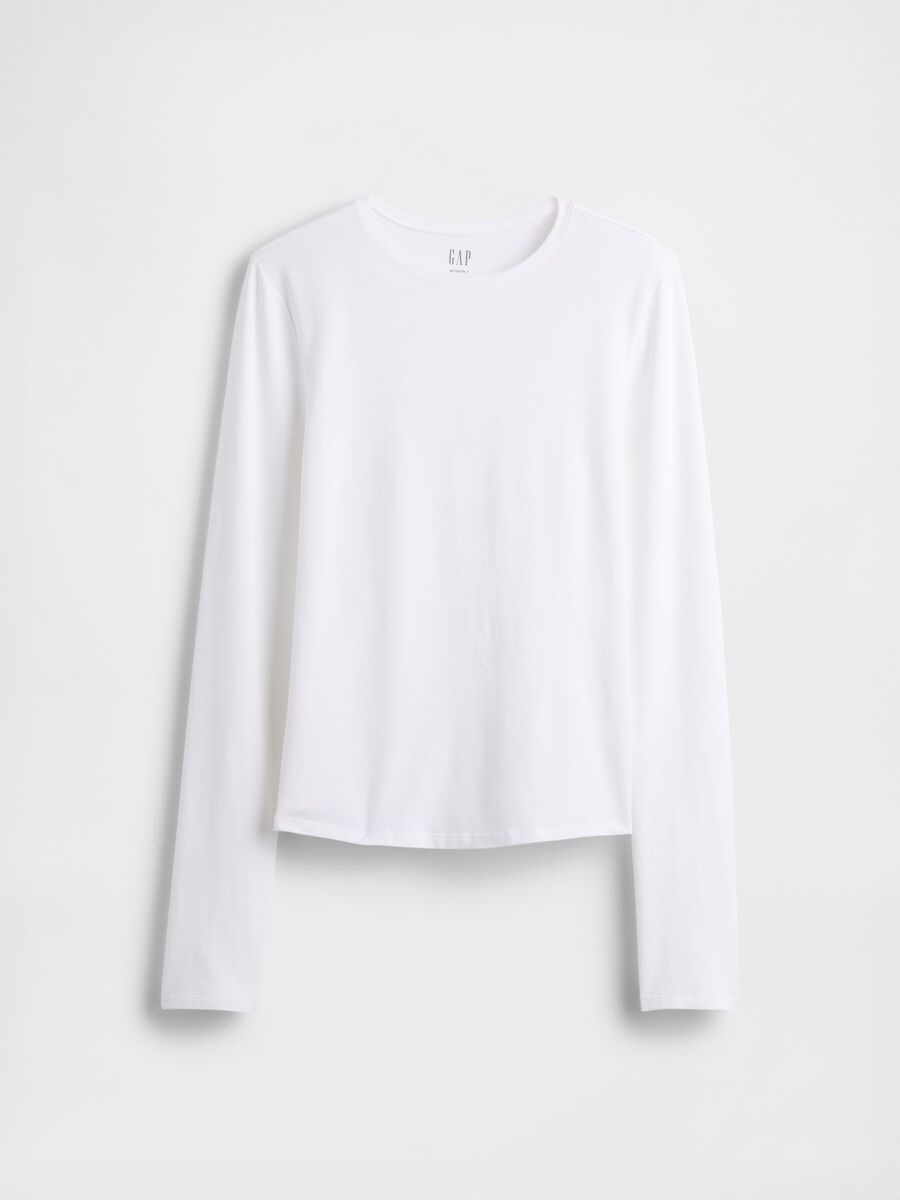 T-shirt bianca a maniche lunghe elasticizzata Donna_3