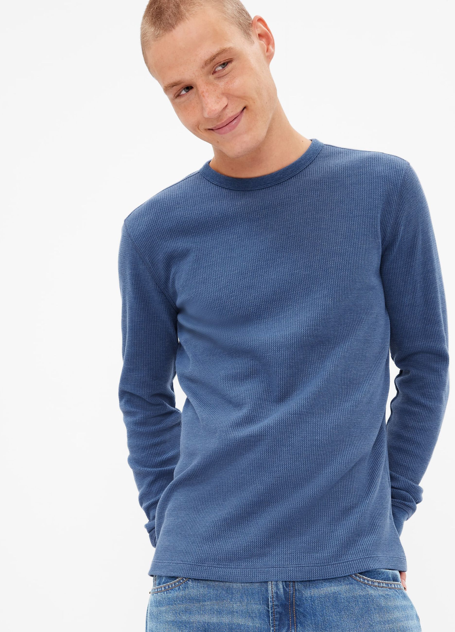 Long-sleeved T-shirt with waffle weave