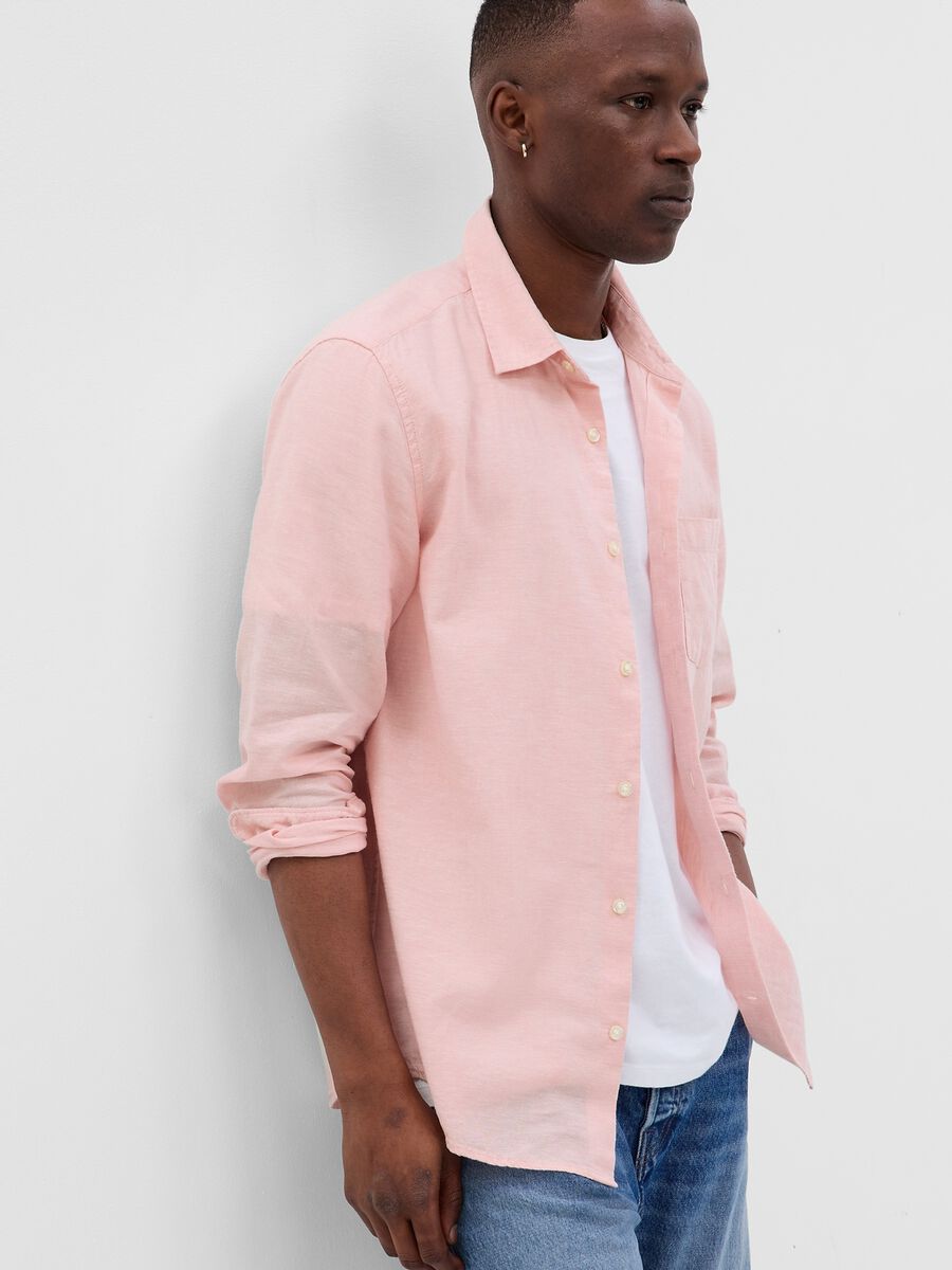 Linen and cotton shirt with pocket Man_0