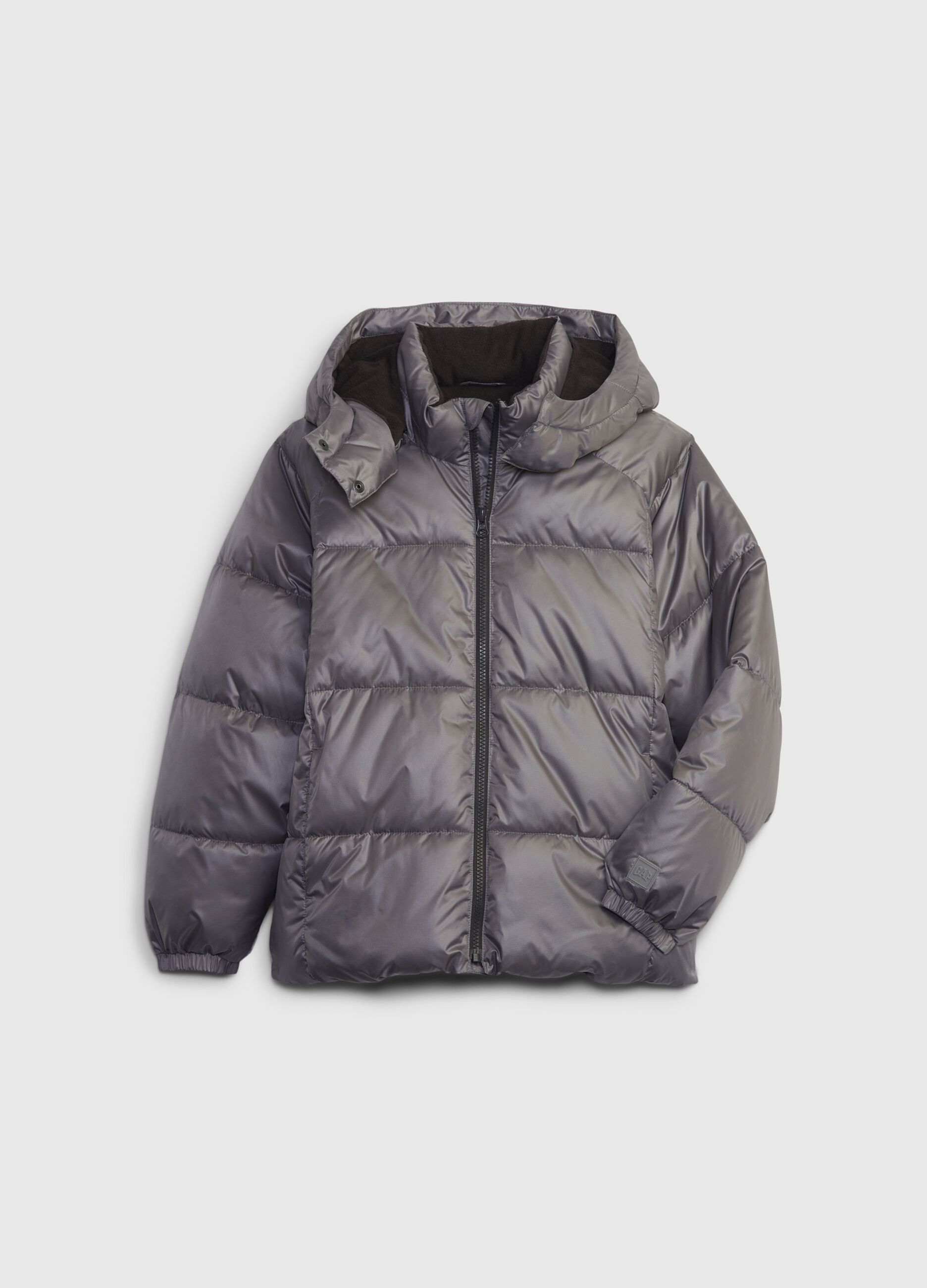 Quilted down jacket with detachable hood