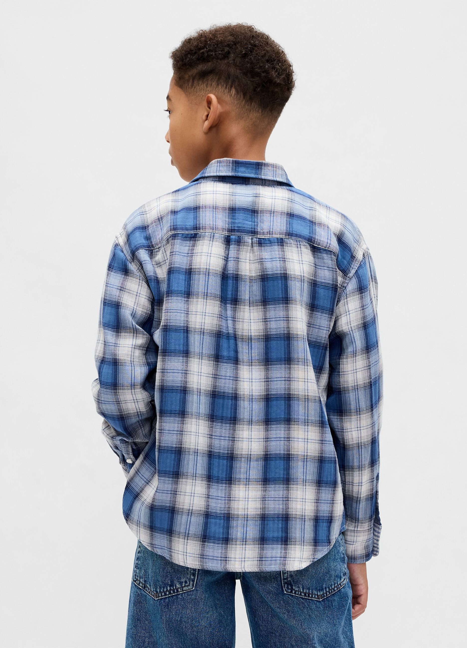 Camicia blu a maniche lunghe in cotone_1
