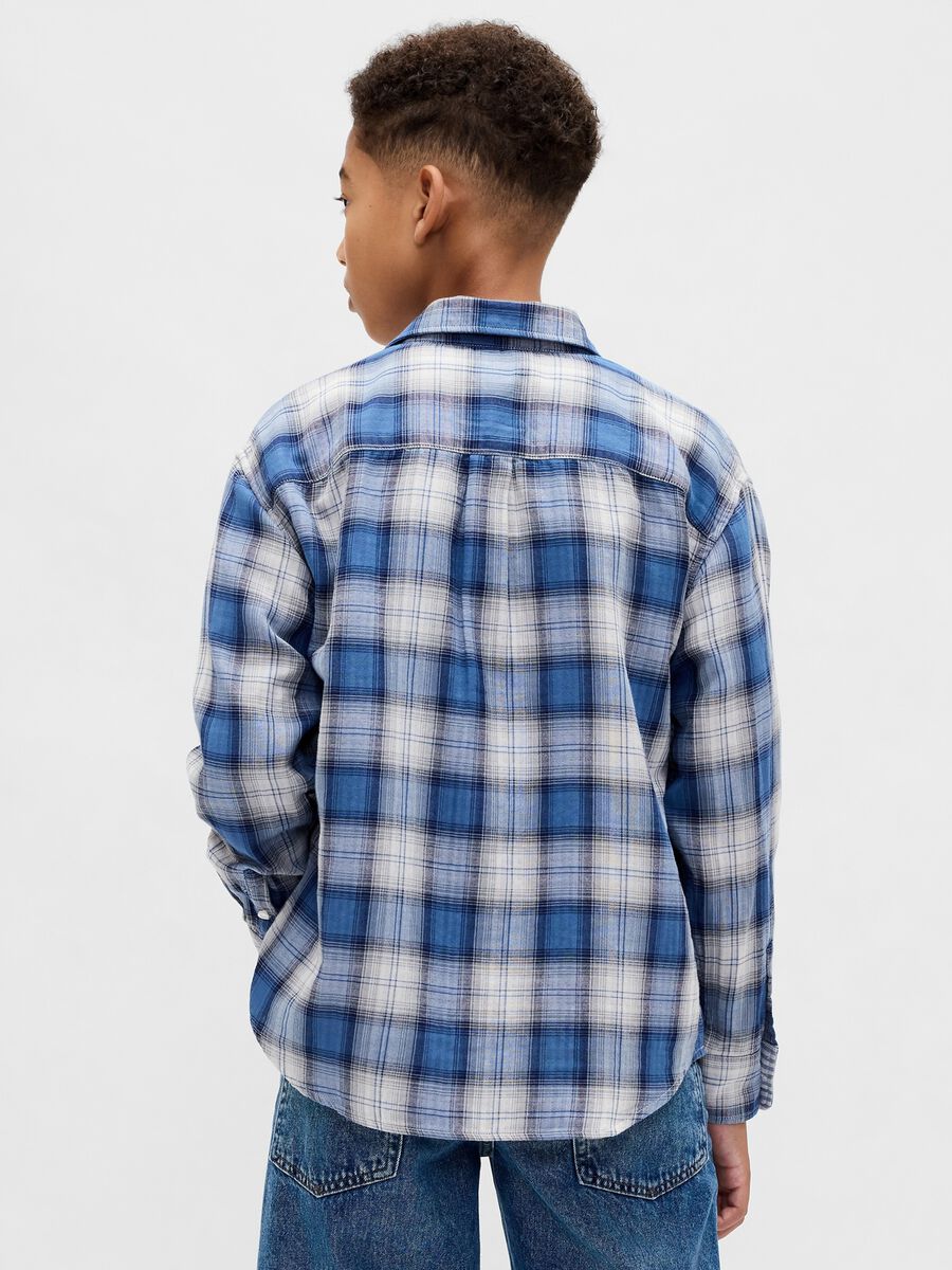 Camicia blu a maniche lunghe in cotone Bambino_1