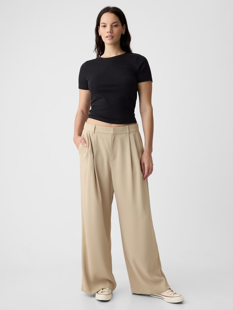 Pantalone wide leg vita alta con pinces Donna_3