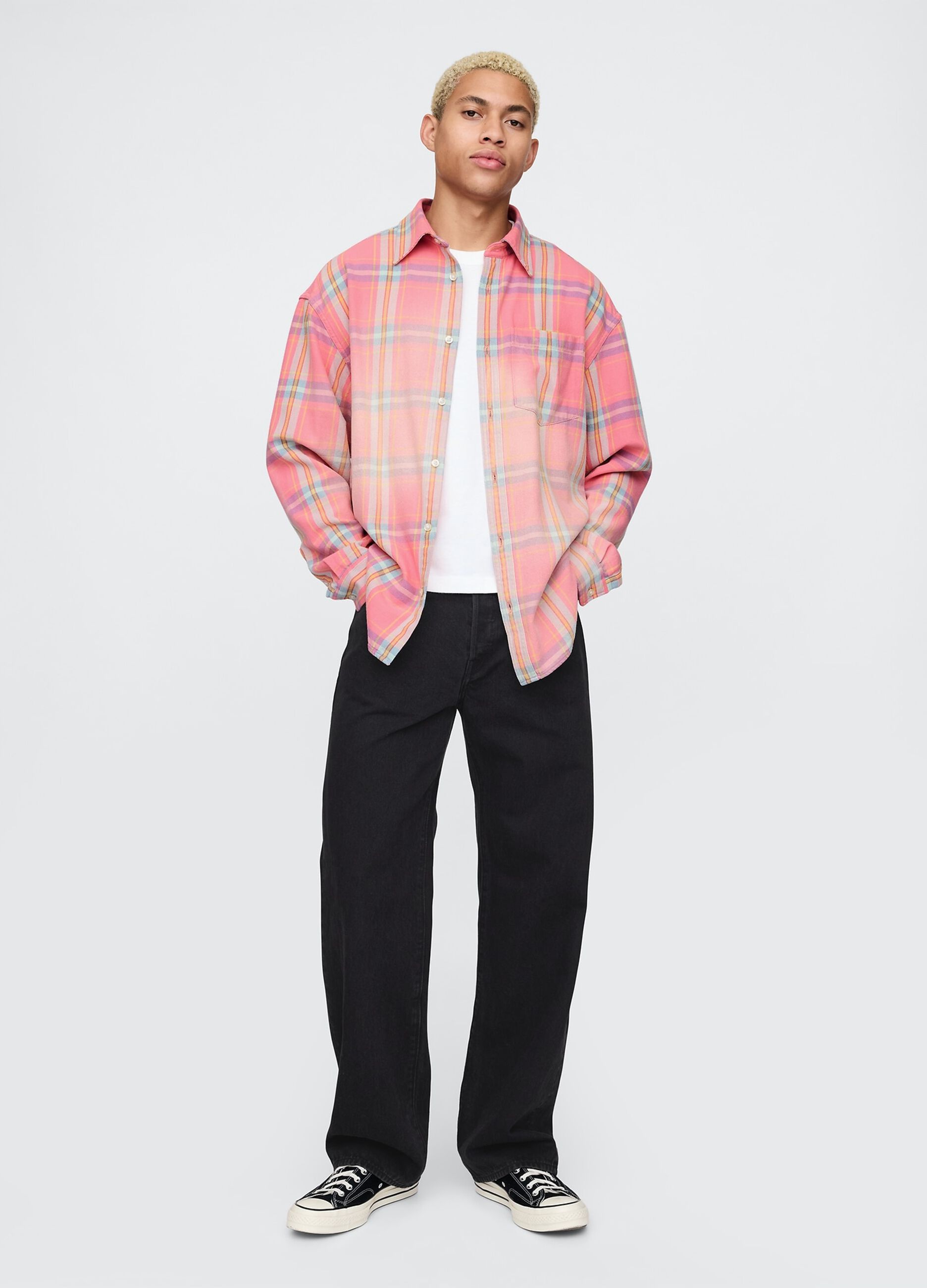 Camicia a quadri arancioni e rosa in cotone Gap_1