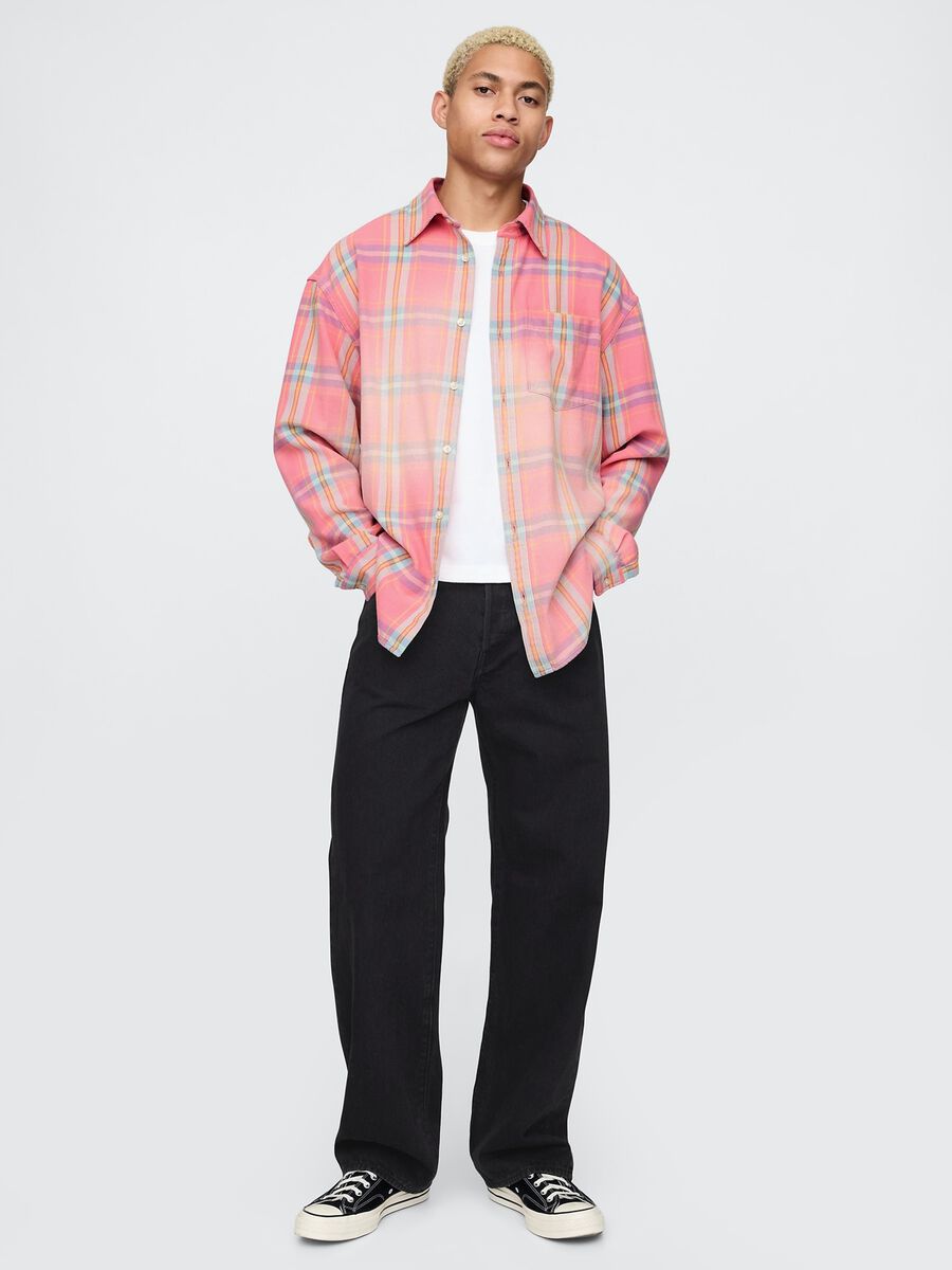 Camicia a quadri arancioni e rosa in cotone Gap Uomo_1