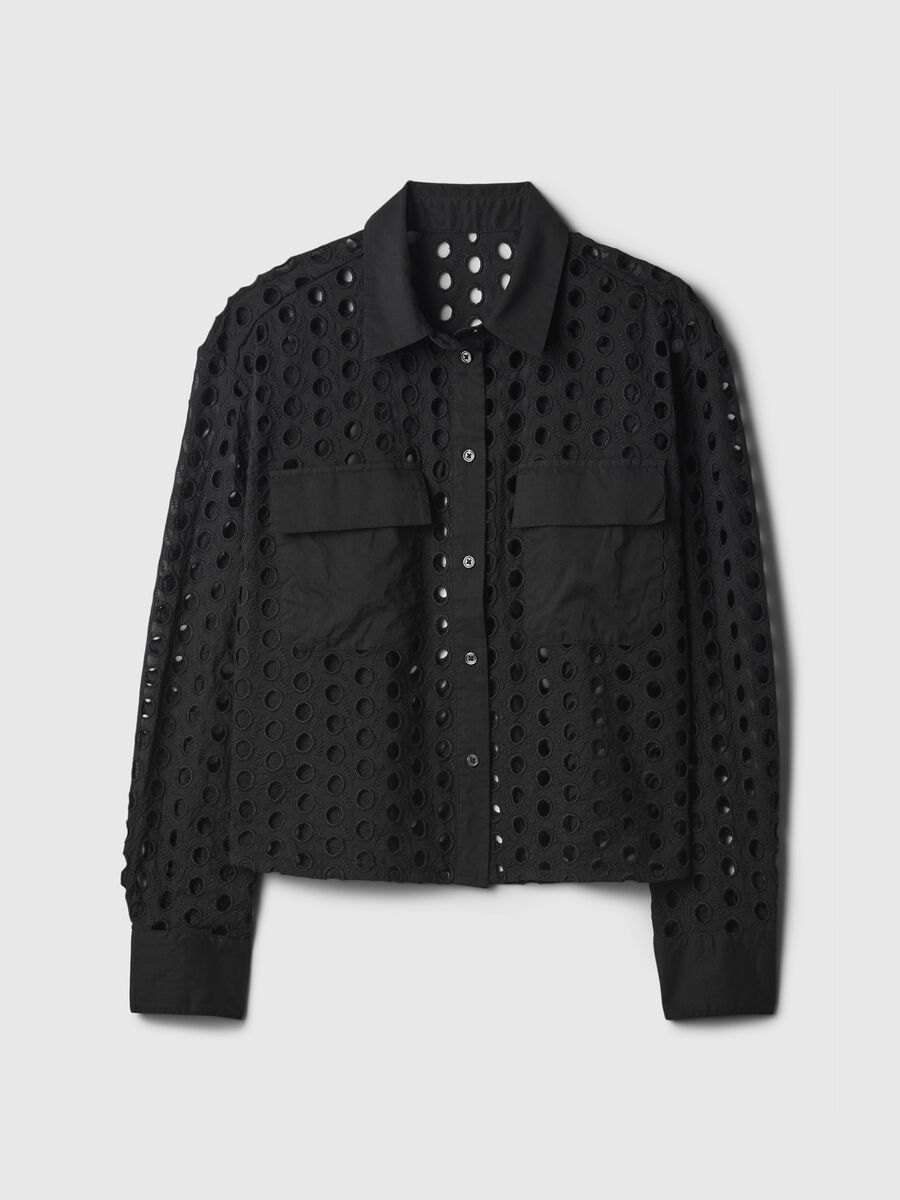 Camicia cropped con dettagli traforati Donna_4