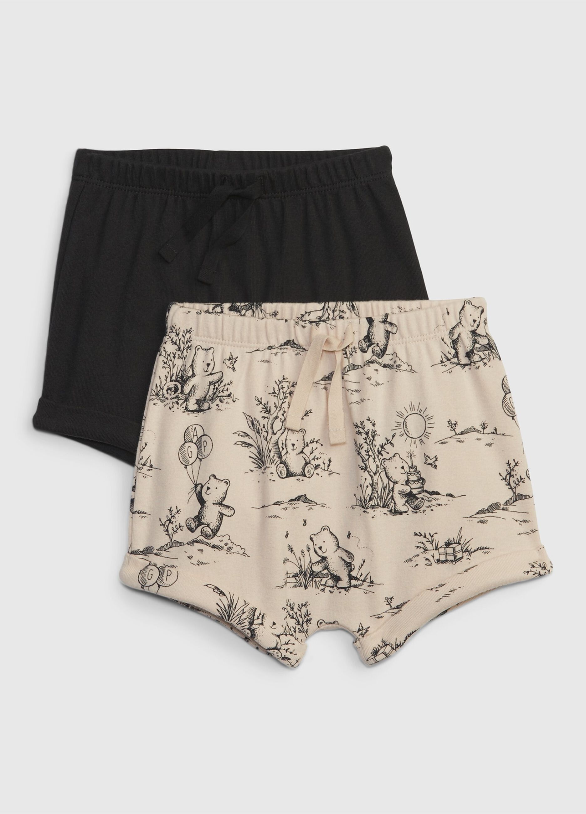 Bipack shorts in cotone con coulisse