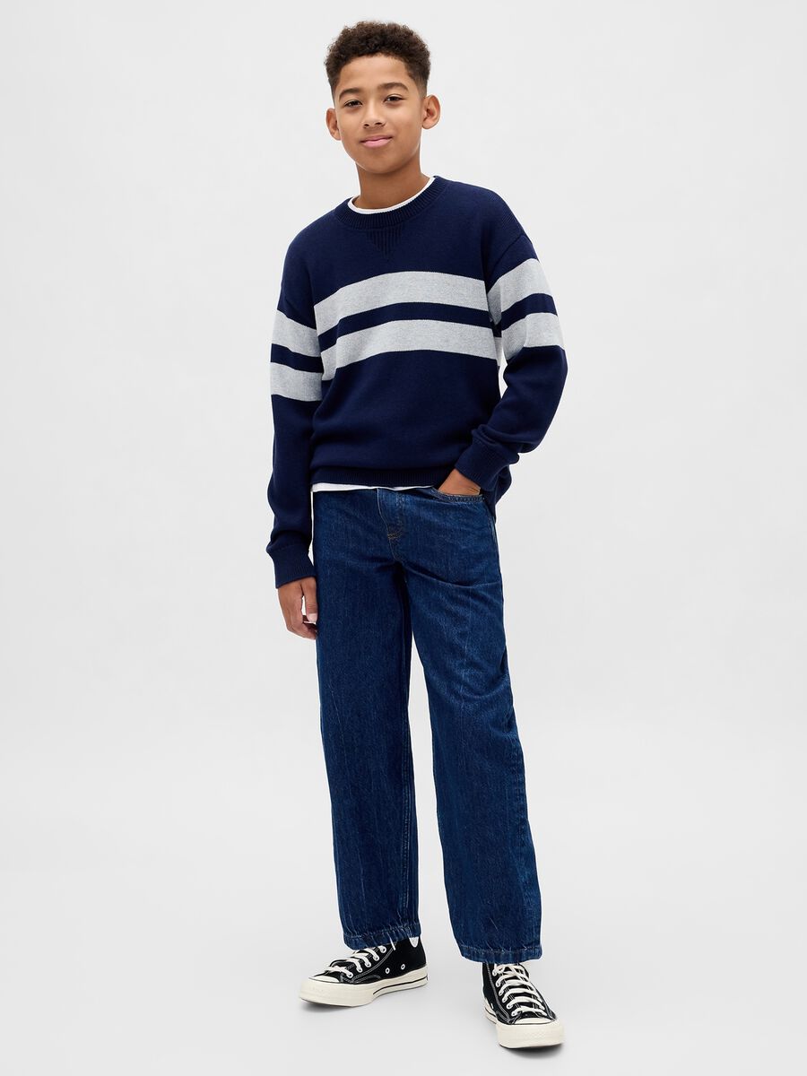 Maglione blu con righe in cotone Bambino_0