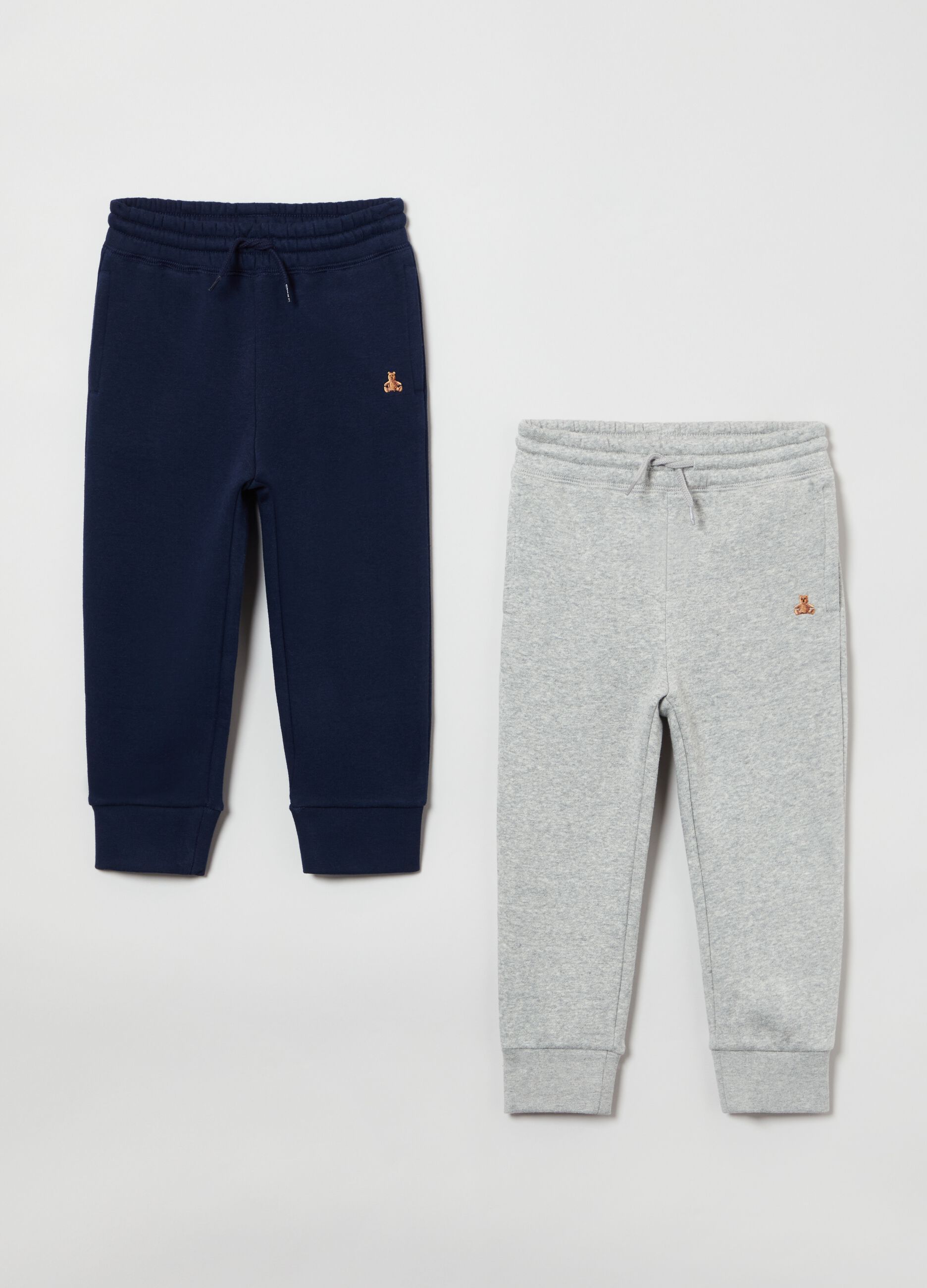 Two-pack joggers with teddy bear embroidery and drawstring