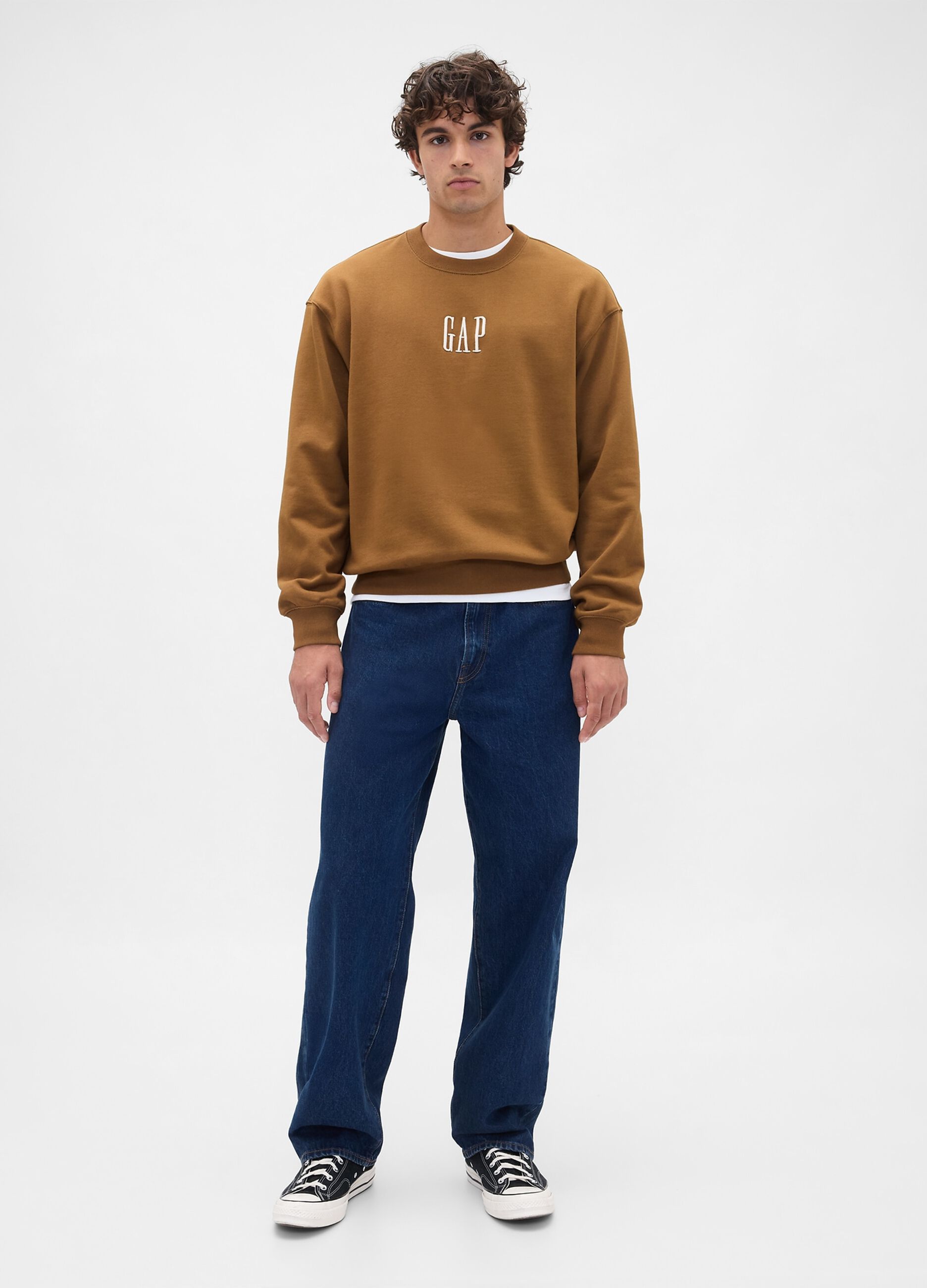 Felpa marrone girocollo in misto cotone