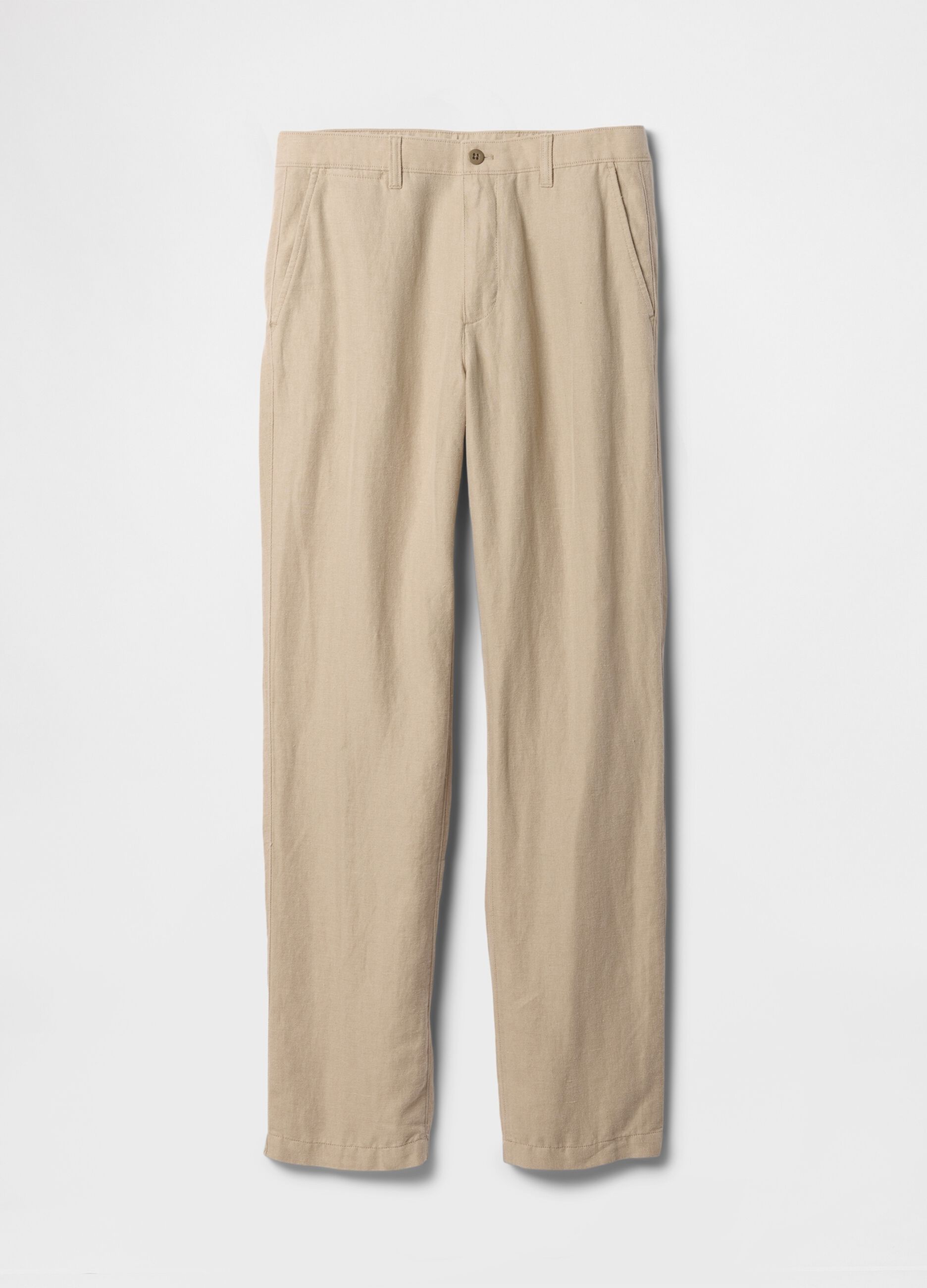 Pantaloni regular beige in lino e cotone_4