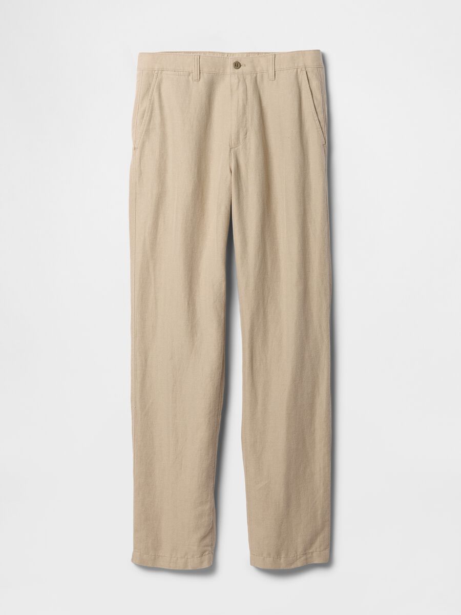 Pantaloni regular beige in lino e cotone Uomo_4