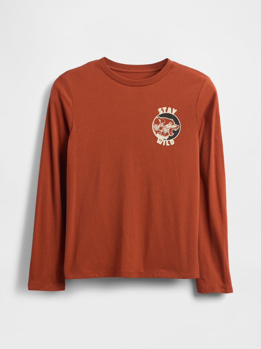 T-shirt a maniche lunghe arancione in cotone Bambino_0