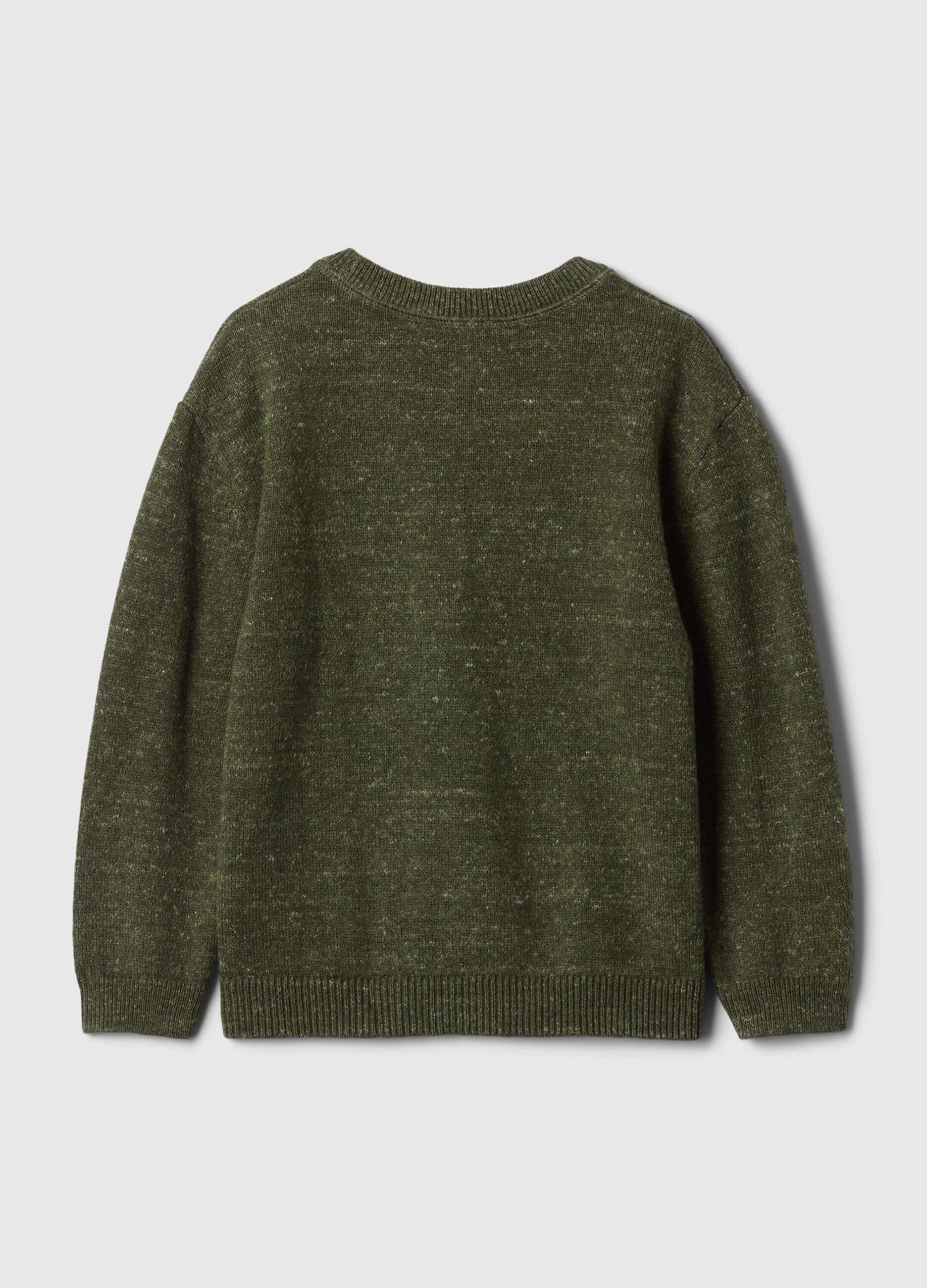 Mouliné-effect pullover with teddy bear embroidery_1