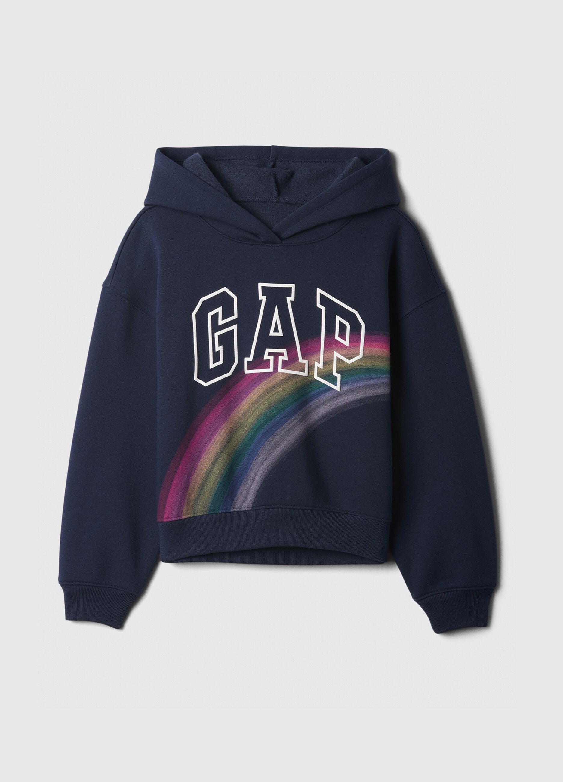 Felpa con cappuccio stampa logo e arcobaleno