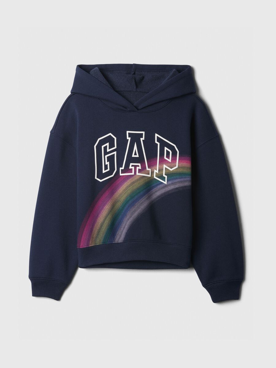 Sweatshirt with hood and rainbow and logo print Girl_0