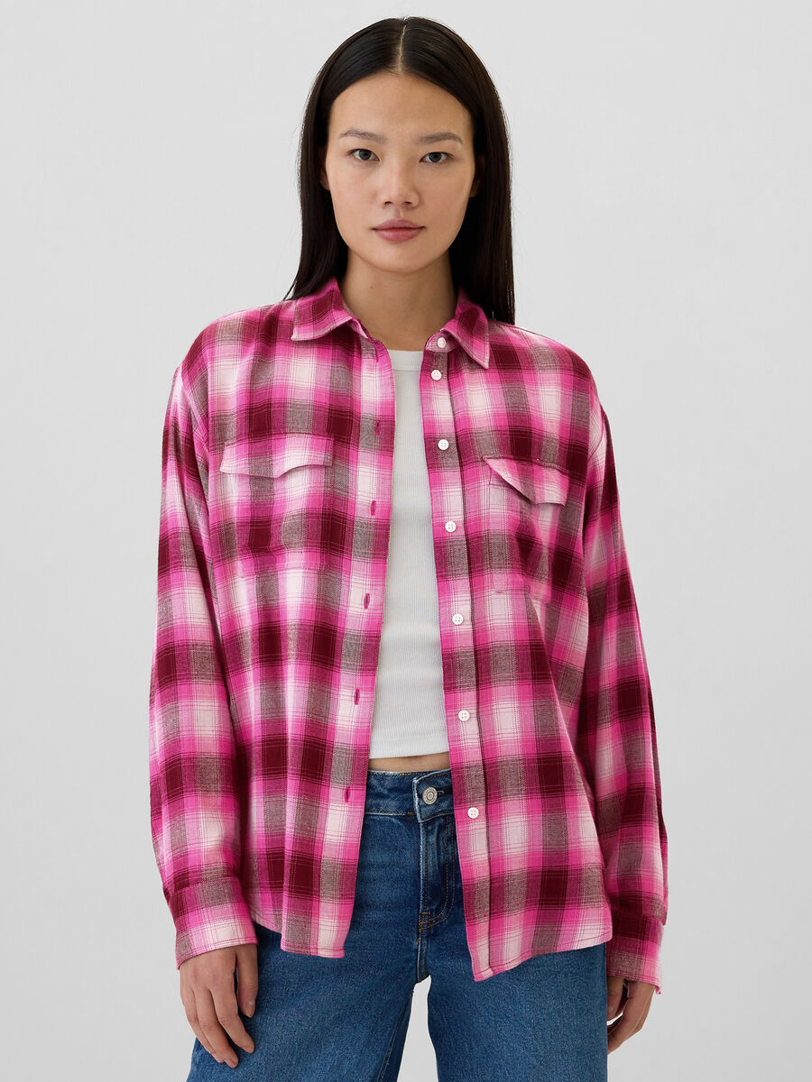 Camicia in flanella check con tasche Donna_0