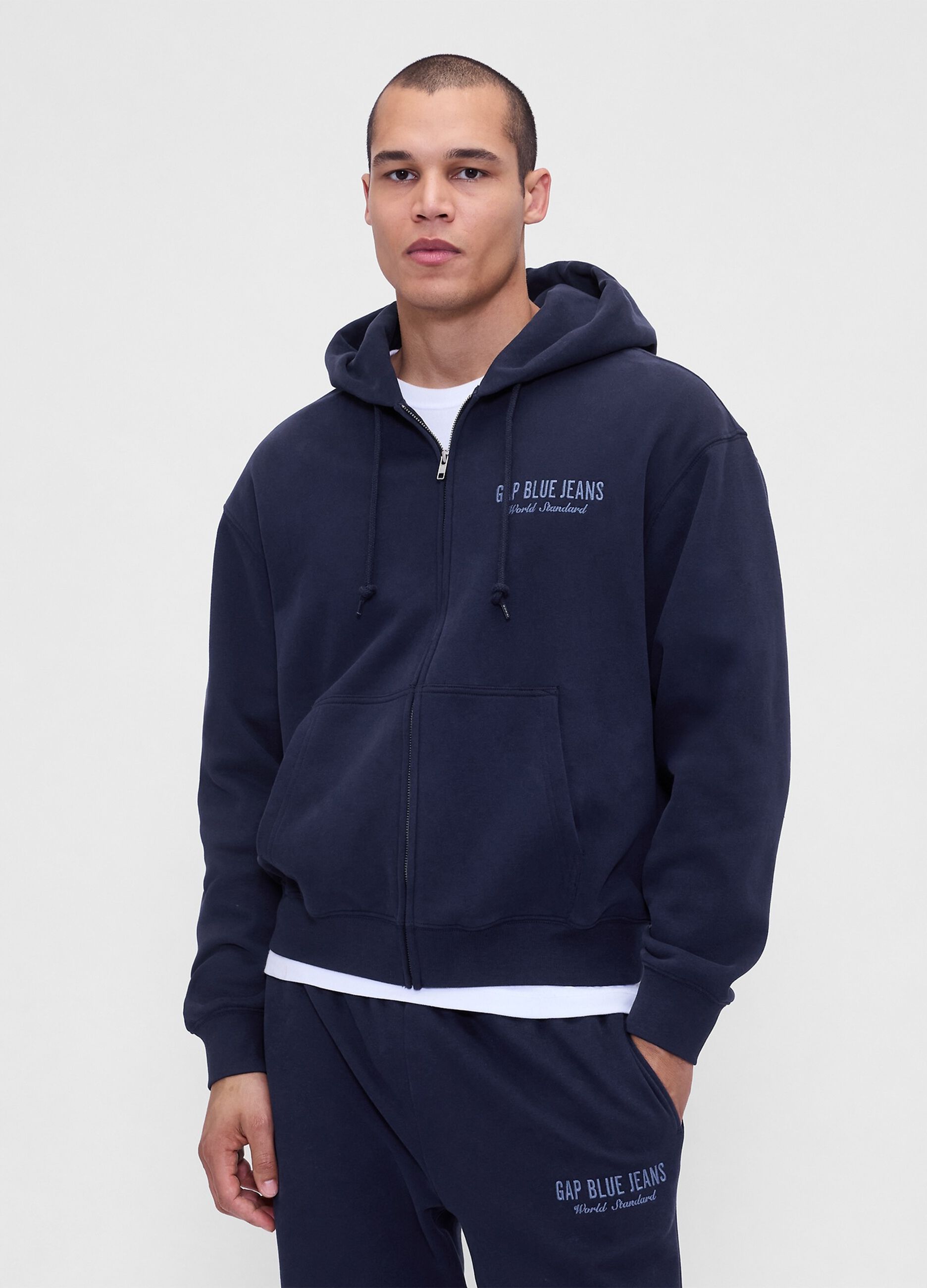 Felpa blu con cappuccio e zip