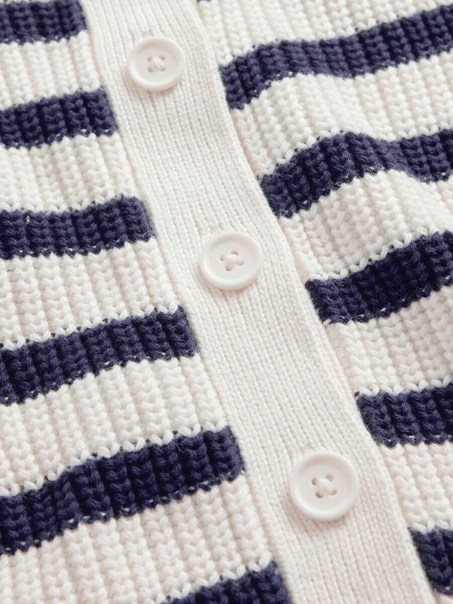 Cardigan bianco e blu a righe in cotone Bambina_4