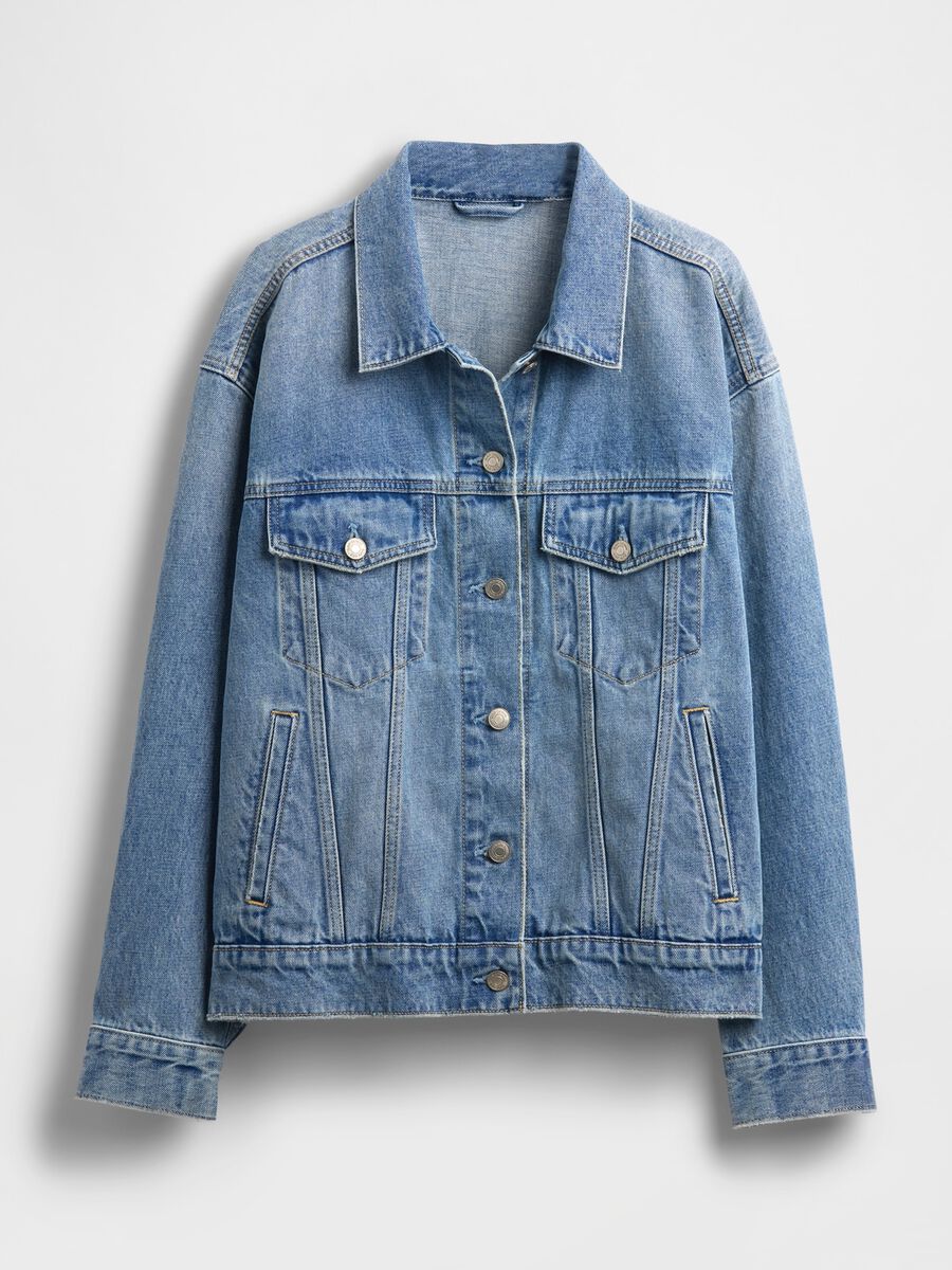 Blue regular fit pure cotton denim jacket Woman_4