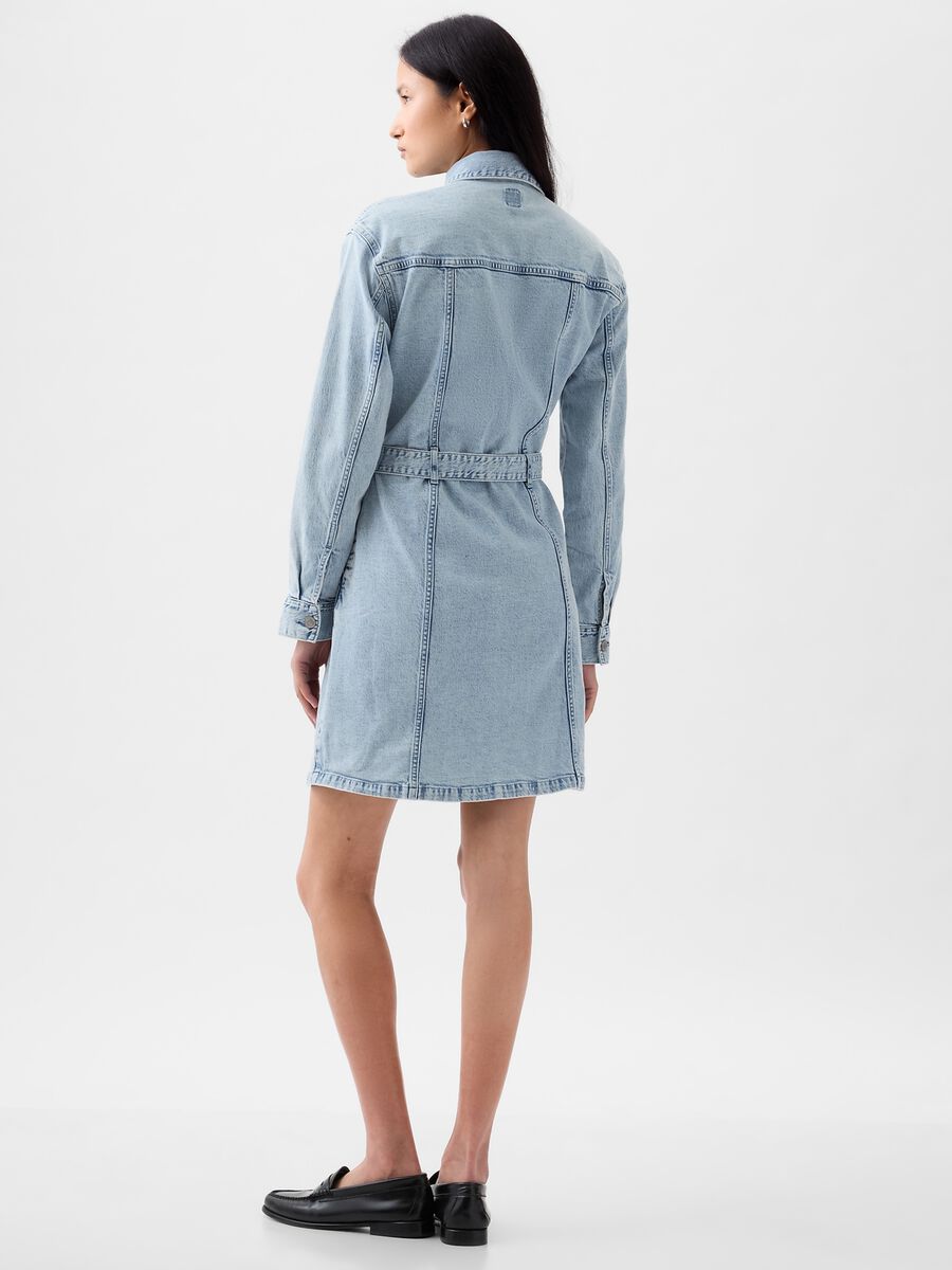 Vestito corto chemisier in denim con cintura Donna_1