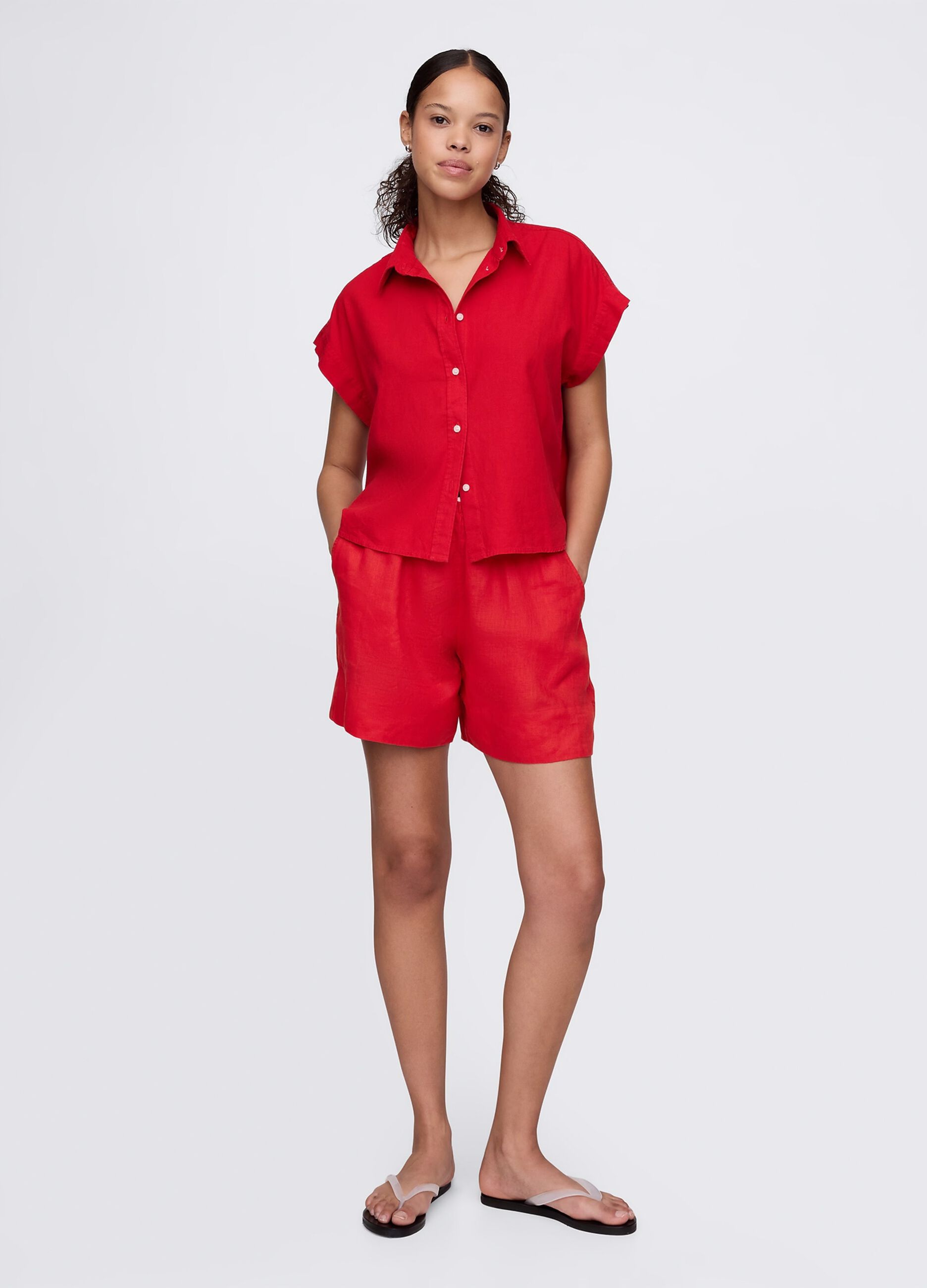 Red shirt in linen and viscose_1