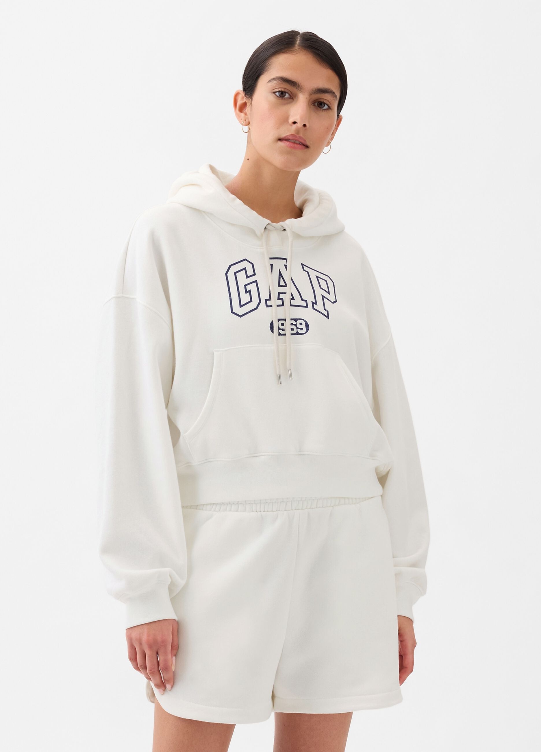 Felpa crop con cappuccio stampa logo