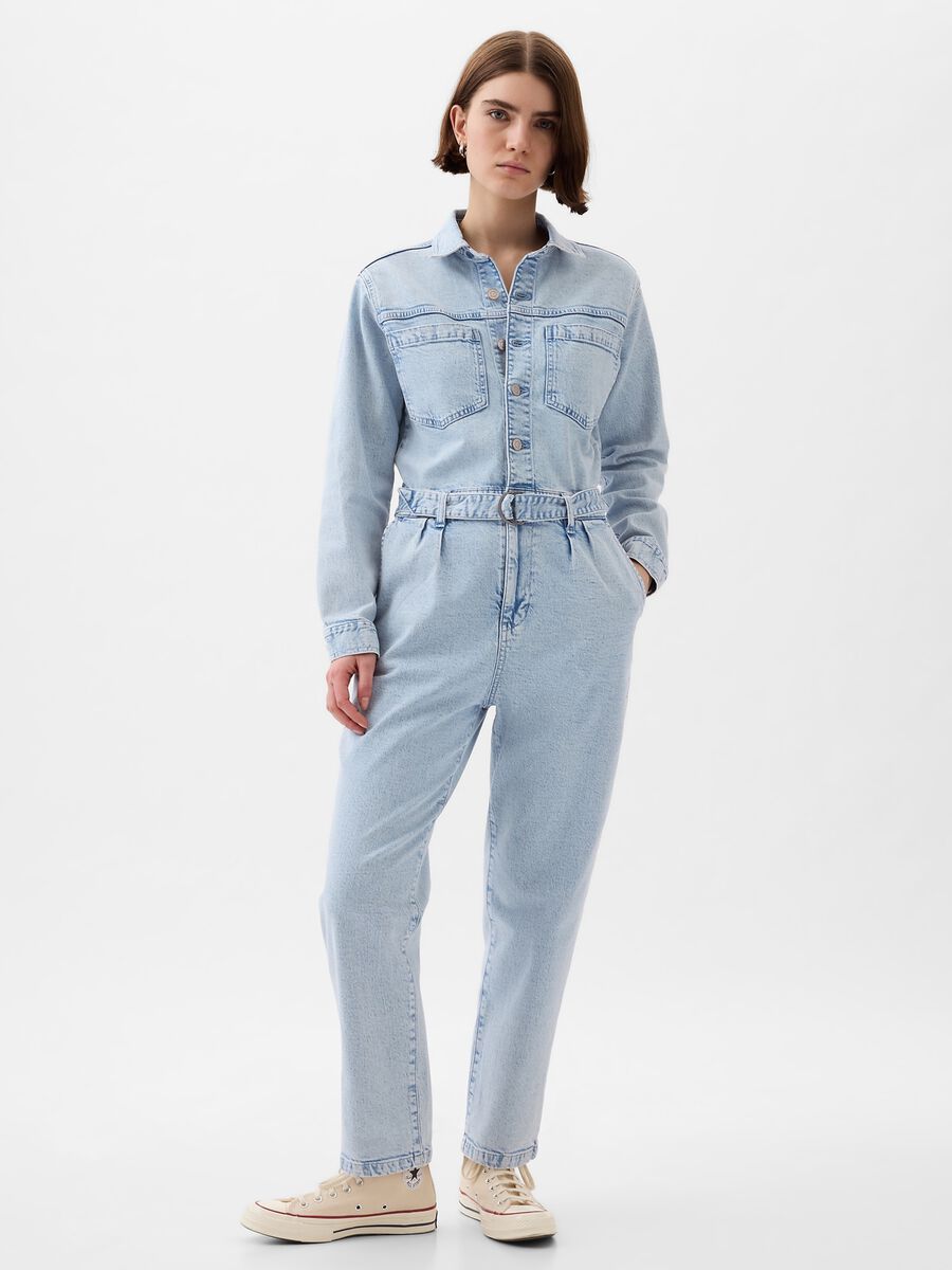 Jumpsuit in denim with belt Woman_0