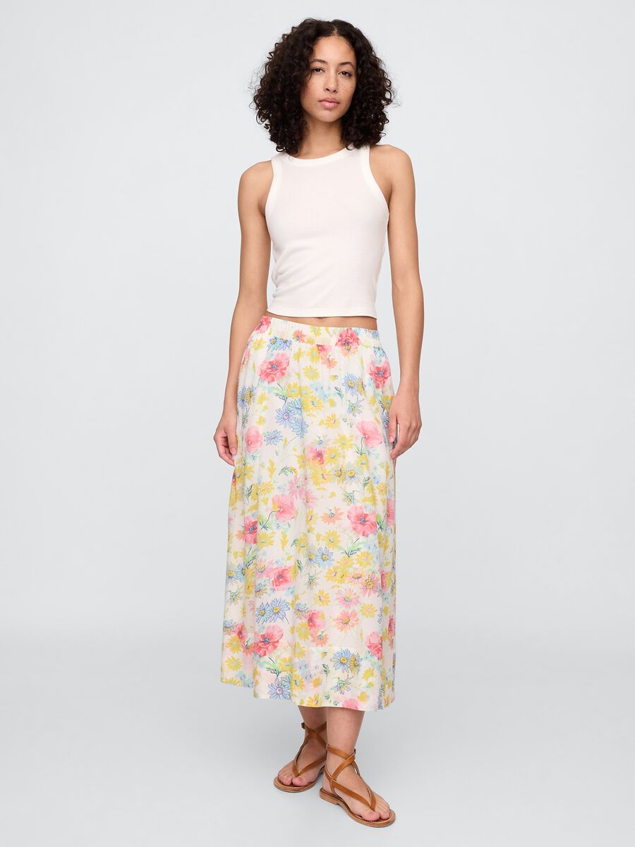 Multicolor floral midi skirt in viscose and cotton blend Woman_0